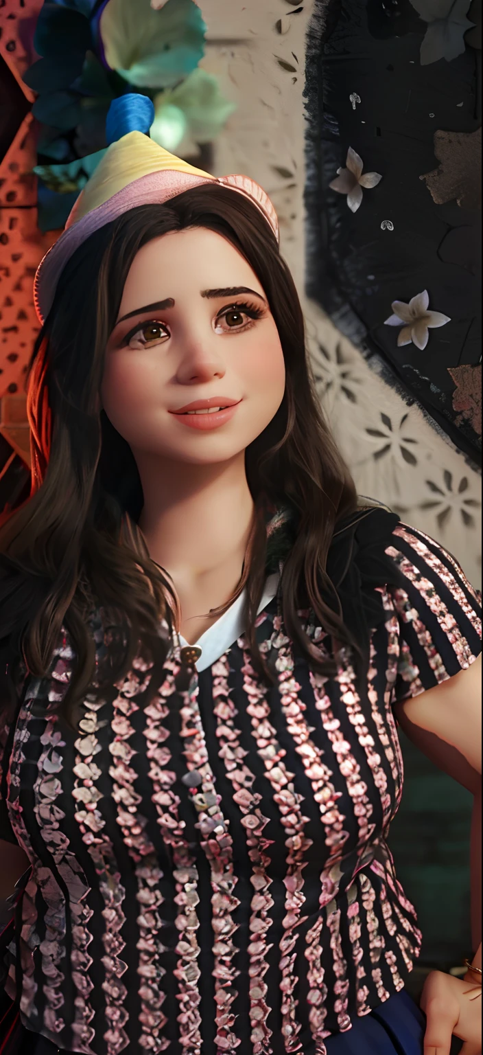 Woman wearing a party hat in front of a wall, Directed by: Nandor Soldier, fernanda suarez, Malika Favre, Alanis Guillen, by Amelia Peláez, Lorena Avarez, Retrato no meio da foto, inspired by Verónica Ruiz de Velasco, Retrato de meio corpo de Juliana, by Almada Negreiros