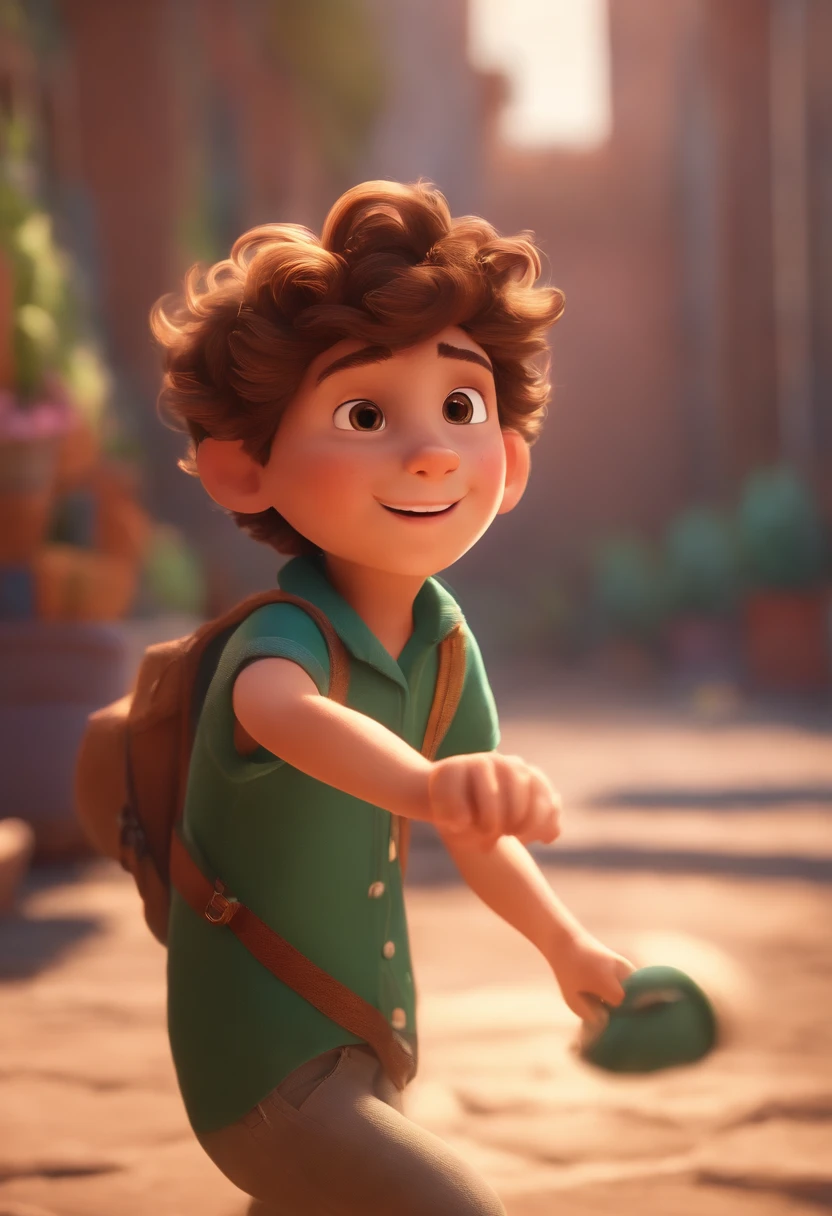 Image of a boy for a story in a YouTube video in Pixar format, He's the little allabester, He's the class leader, He's outgoing, Playful and gets up for a lot of things, cabelo curto