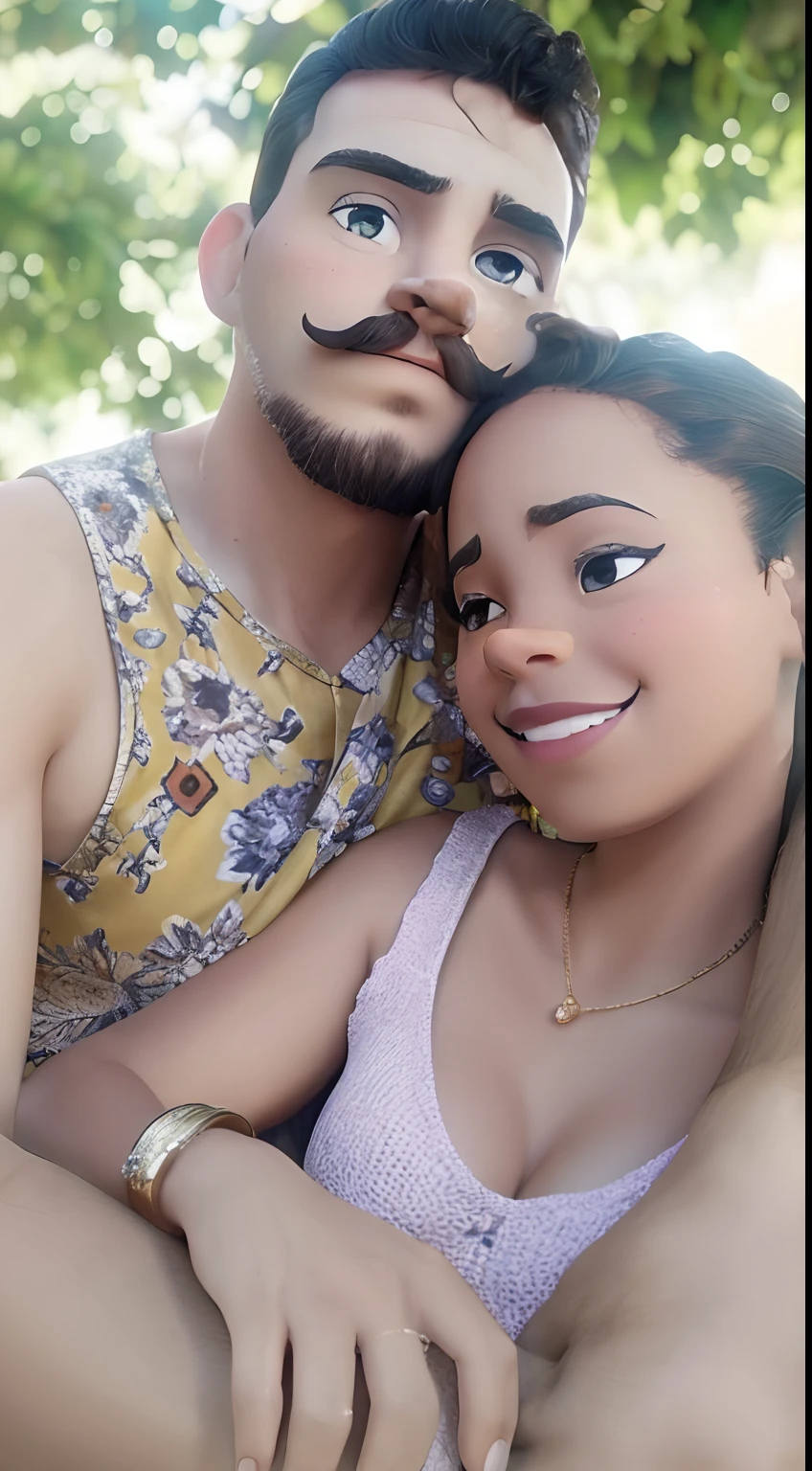 Capa de filme estilo Disney, casal na praia tirando selfie