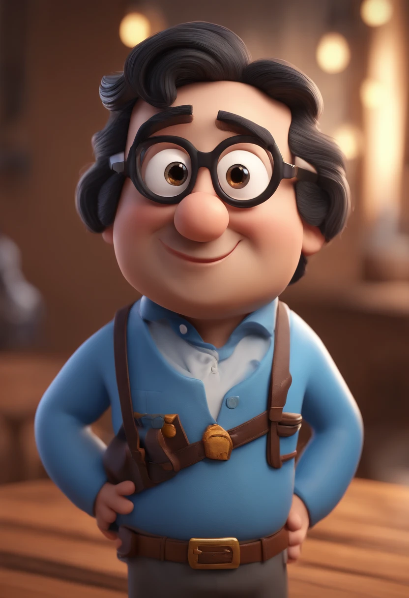 Cartoon character of a man with black glasses and a blue shirt, animation character, Caractere estilizado, animation style rendering, 3D estilizado, Arnold Maya render, 3 d render stylized, toon render keyshot, Personagem 3D, Personagem 3D, 3d rendering stylized, 3 d character render, personagem de desenho animado, Personagem de close up, Pose de personagem, (Estilo Pixar) (master part:1.2) (Bokeh) (best quality) (pele detalhada) (textura detalhada) (8k) (argila) (Cinematic lighting) (foco nítido