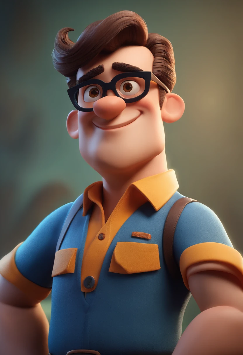 Cartoon character of a man with black glasses and a blue shirt, animation character, Caractere estilizado, animation style rendering, 3D estilizado, Arnold Maya render, 3 d render stylized, toon render keyshot, Personagem 3D, Personagem 3D, 3d rendering stylized, 3 d character render, personagem de desenho animado, Personagem de close up, Pose de personagem, (Estilo Pixar) (master part:1.2) (Bokeh) (best quality) (pele detalhada) (textura detalhada) (8k) (argila) (Cinematic lighting) (foco nítido