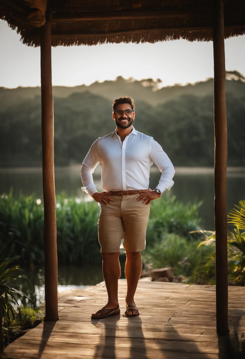Smiling man in glasses and white shirt standing in front of a pond, david rios ferreira, imagem do avatar, caio santos, icaro carvalho, Cristiano Orrillo, José Moncada, daniel mirante, andres rios, Miguel Iglesias, foto de perfil profissional, Directed by: Felipe Seade, Miguel Maurino, imagem profissional, Fotografia selfie 8k, thiago lehmann