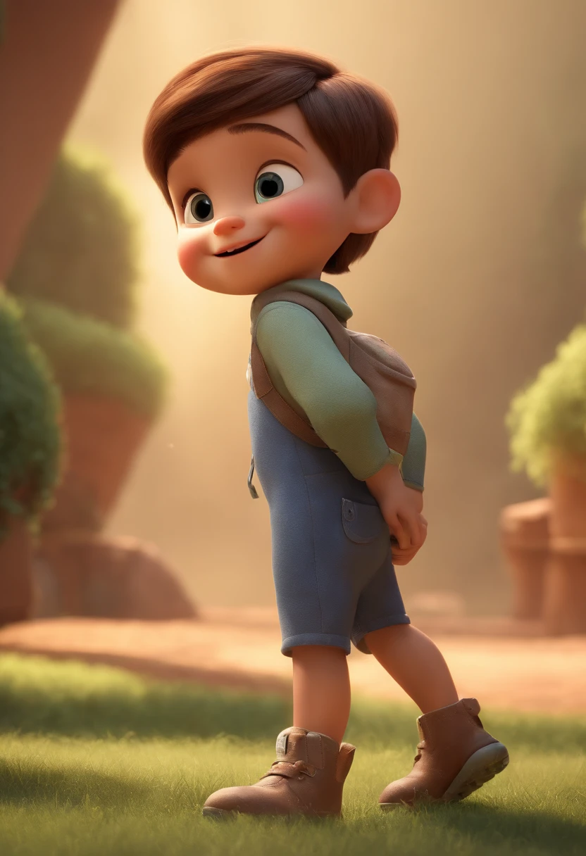 a happy cute standing short hair, vestindo uma fantasia espacial, , fundo branco, barnet, Tom, Estilo Pixar, ....3d, desenhos animados, rosto detalhado, asymmetrical 16k