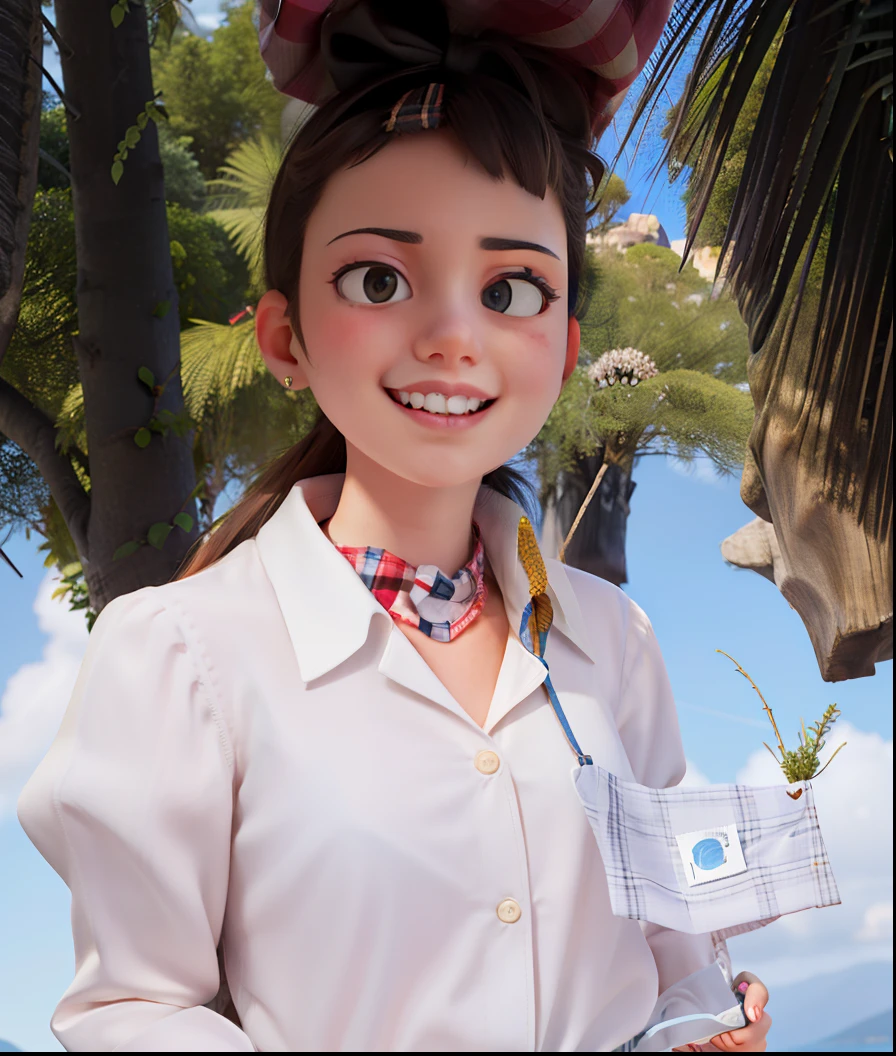 masterpiece, high quality best quality,1girl, bangs, beach, blue_sky, blush, bow, breasts, checkered, checkered_shirt, checkered_skirt, cloud, cloudy_sky, collarbone, day, envelope, giving, grass, hair_bow, heart, holding, holding_letter, horizon, incoming_gift, kazami_yuuka, leaning_forward, lens_flare, letter, light_rays, long_hair, looking_at_viewer, love_letter, mountain, mountainous_horizon, ocean, outdoors, plaid, plaid_background, plaid_bikini, plaid_bow, plaid_bowtie, plaid_bra, plaid_dress, plaid_headwear, plaid_jacket, plaid_legwear, plaid_necktie, plaid_neckwear, plaid_panties, plaid_pants, plaid_ribbon, plaid_scarf, plaid_shirt, plaid_skirt, plaid_vest, pov, shirt, skirt, sky, smile, solo, sun, sunbeam, sunlight, tree, unmoving_pattern