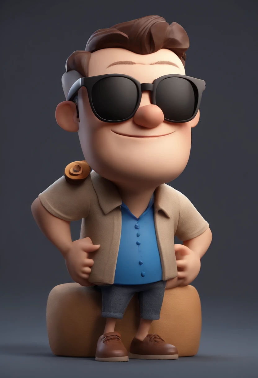 Cartoon character of a man with black glasses, cabelo cacheado marrom escuro e uma camisa azul, animation character, Caractere estilizado, animation style rendering, 3D estilizado, Arnold Maya render, 3 d render stylized, toon render keyshot, Personagem 3D, Personagem 3D, 3d rendering stylized, 3 d character render, personagem de desenho animado, Personagem de close up, Pose de personagem, (Estilo Pixar) (master part:1.2) (Bokeh) (best quality) (pele detalhada) (textura detalhada) (8k) (argila) (Cinematic lighting) (foco nítido
