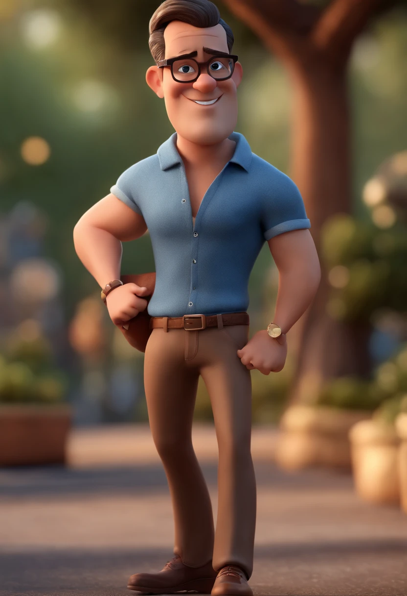 Cartoon character of a man with black glasses and a blue shirt, animation character, Caractere estilizado, animation style rendering, 3D estilizado, Arnold Maya render, 3 d render stylized, toon render keyshot, Personagem 3D, Personagem 3D, 3d rendering stylized, 3 d character render, personagem de desenho animado, Personagem de close up, Pose de personagem, (Estilo Pixar) (master part:1.2) (Bokeh) (best quality) (pele detalhada) (textura detalhada) (8k) (argila) (Cinematic lighting) (foco nítido