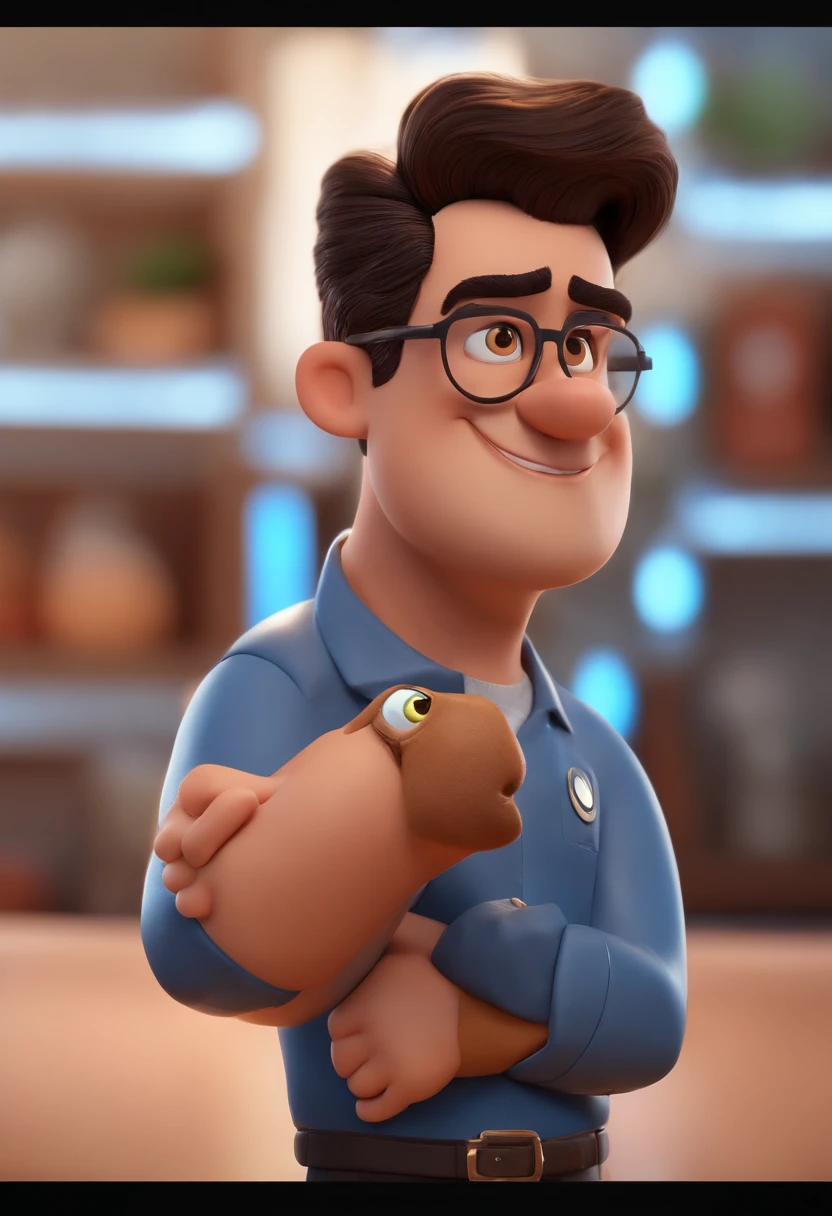 disney pixar style Cartoon character of a man with black glasses and a blue shirt, animation character, Caractere estilizado, animation style rendering, 3D estilizado, Arnold Maya render, 3 d render stylized, toon render keyshot, Personagem 3D, Personagem 3D, 3d rendering stylized, 3 d character render, personagem de desenho animado, Personagem de close up, Pose de personagem, (Estilo Pixar) (master part:1.2) (Bokeh) (best quality) (pele detalhada) (textura detalhada) (8k) (argila) (Cinematic lighting) (foco nítido
