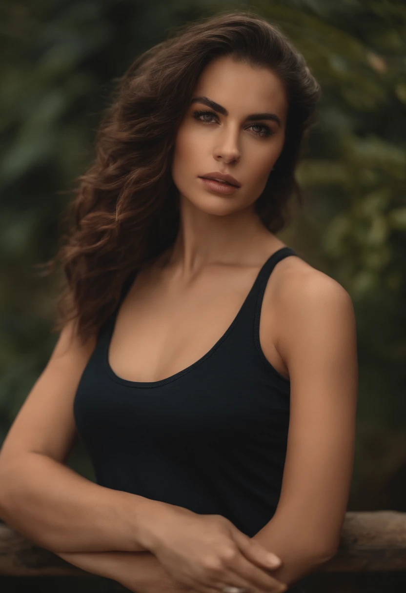 "Young Beautiful Girl, Average Breasts, black sleeveless turtleneck, pants, taut clothes" (Best Quality, Ultra-detailed, Realistic:1.37), "Vivid colors, Professional lighting, natural beauty, a sexy girl, portraite of a"