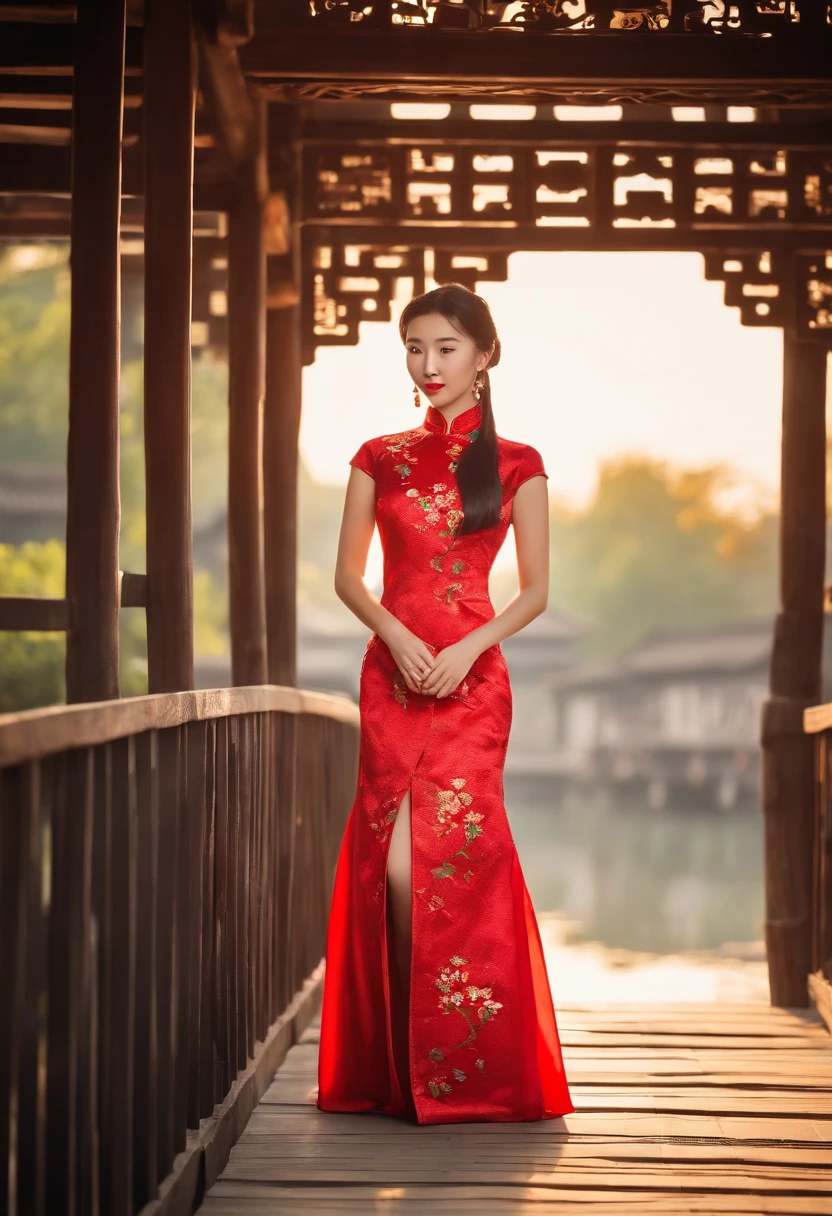 Chinese faces,Single photo,Full body photo,Sexy woman,Red lipstick