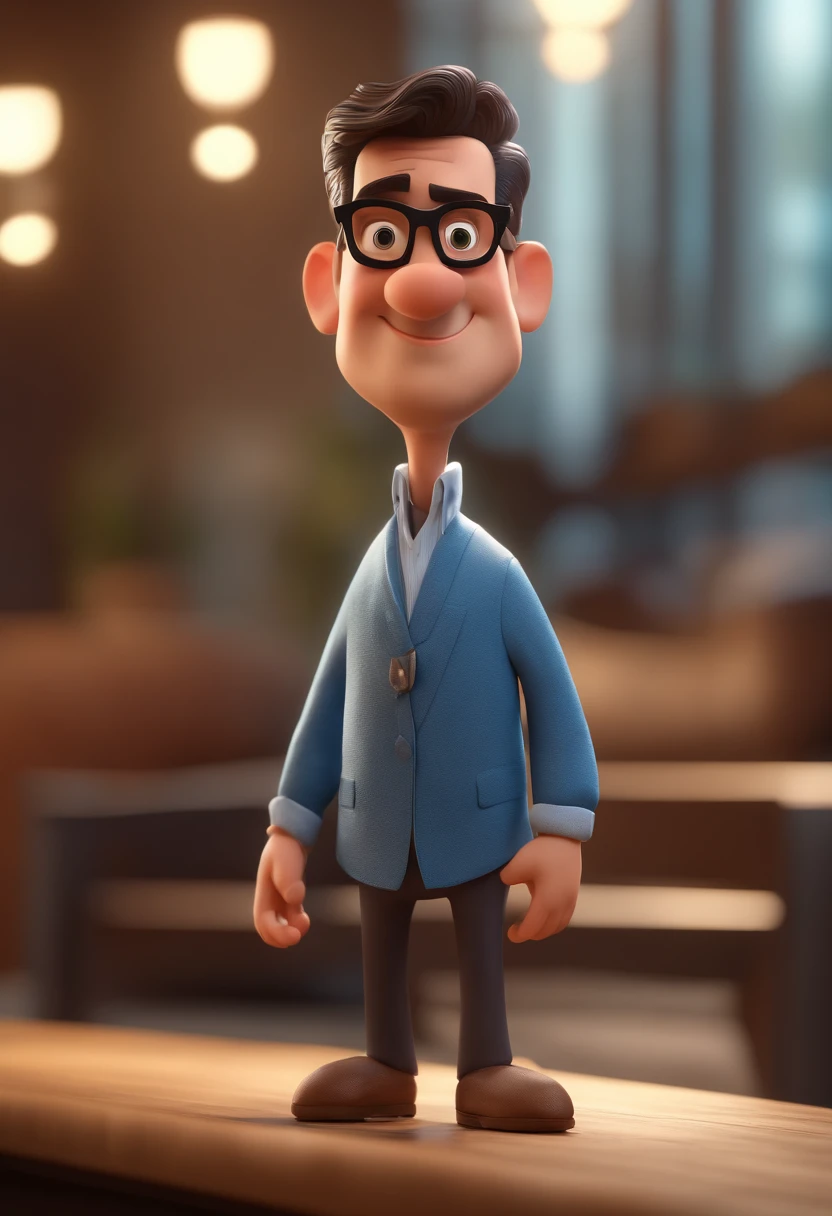 Cartoon character of a man with black glasses and a blue shirt, animation character, Caractere estilizado, animation style rendering, 3D estilizado, Arnold Maya render, 3 d render stylized, toon render keyshot, Personagem 3D, Personagem 3D, 3d rendering stylized, 3 d character render, personagem de desenho animado, Personagem de close up, Pose de personagem, (Estilo Pixar) (master part:1.2) (Bokeh) (best quality) (pele detalhada) (textura detalhada) (8k) (argila) (Cinematic lighting) (foco nítido