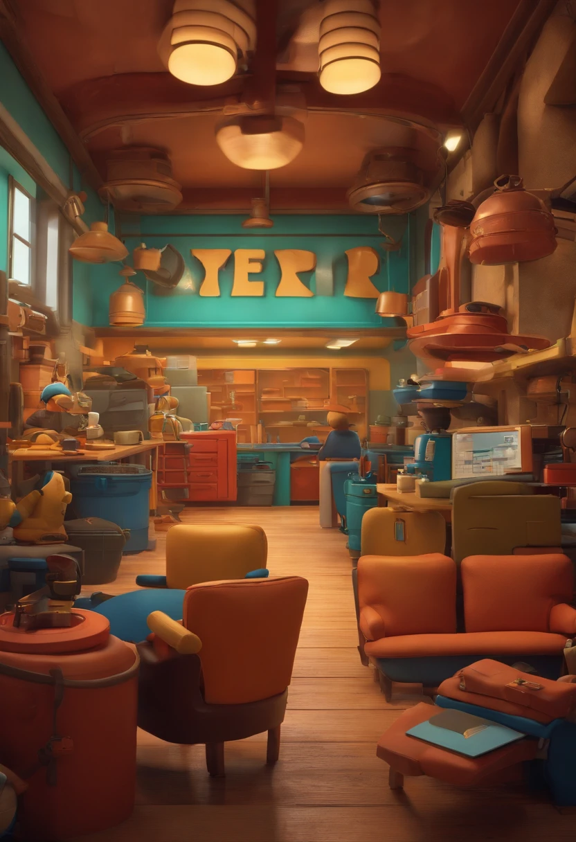 3D pixar about workplace safety, acidentes de trabalho, inclua o texto como logotipo 'Dimension Engenharia'