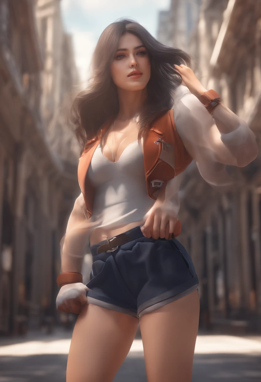 (Atmospheric elements,clouds,girls,quadratic element,muscular, strong, ripped, biceps, abs, thighs muscles,3d)The mascot