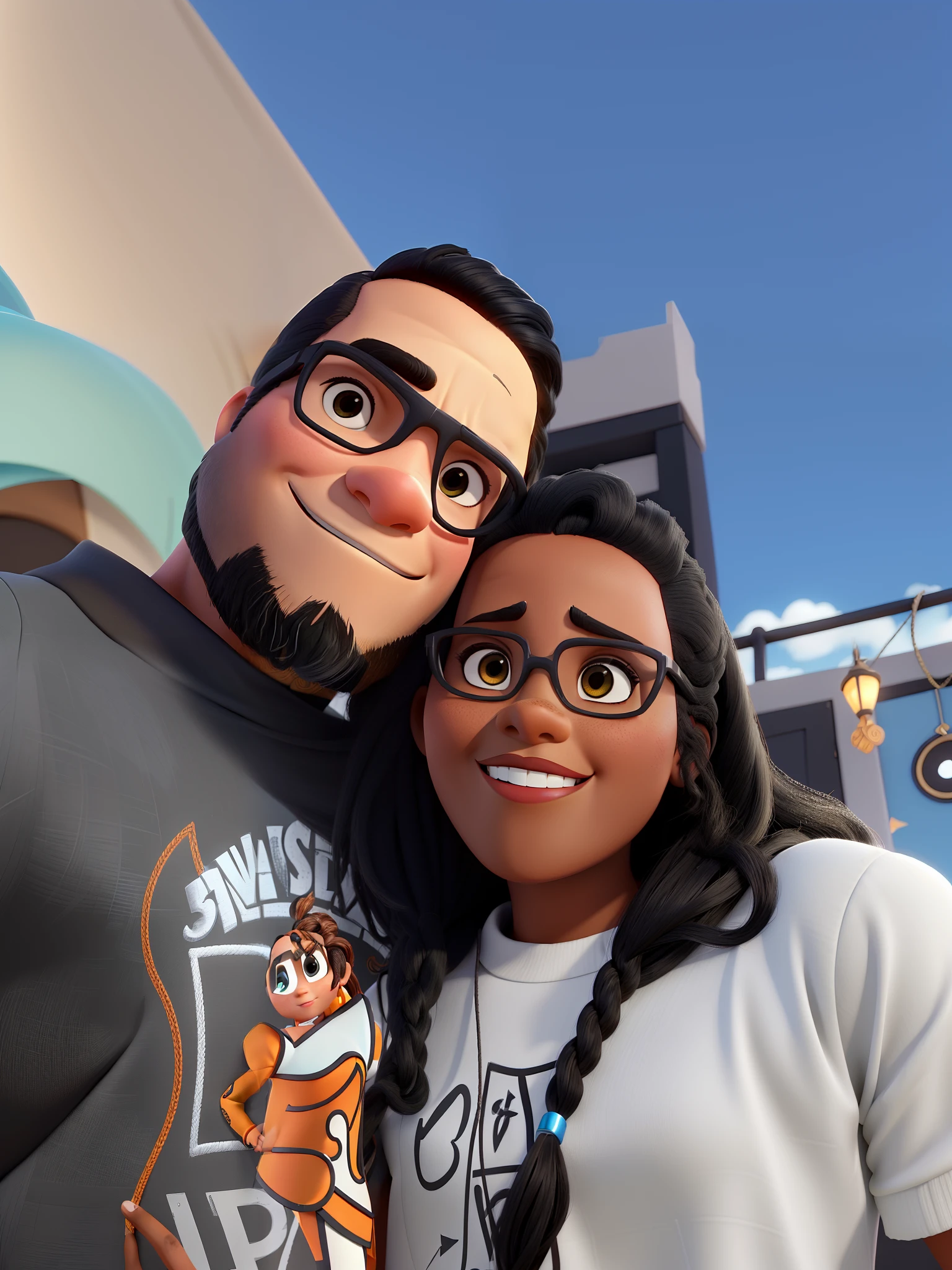 um homem branco bonito estiloso uma mulher negra bonita cabelos negros cachiados intenso estilo disney pixar alta qualidade melhor qualidade