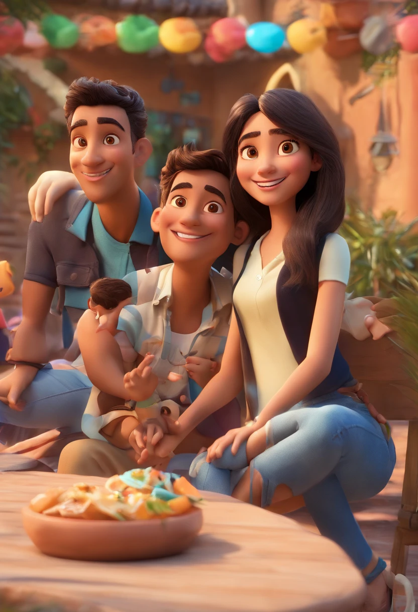 Cartoon of friends having fun on vacation together, 3D Animation Movie Poster, Poster de filme animado, pixar 3 d animation style, pixar renderman rendering, maia 8 mil, animated film, Disney Pixar Estilo 3D, amigos felizes saem juntos, all wearing light blue shirts and cream brown long pants, camisa azul clara, cream brown pants, ao ar livre, vacation, Disney Pixar Animation PosterMan in Black Jacket and Black Shirt Smiling, retrato promocional, standing with a black background, Mohamed Chahin, foto profissional bem iluminada, Retrato no meio da foto, foto de perfil profissional, mutahar rindo, Riyahd Cassiem, na frente de um fundo preto, Condutor de Ene, com um fundo preto, Amr Elshamy, Foto profissional detalhada