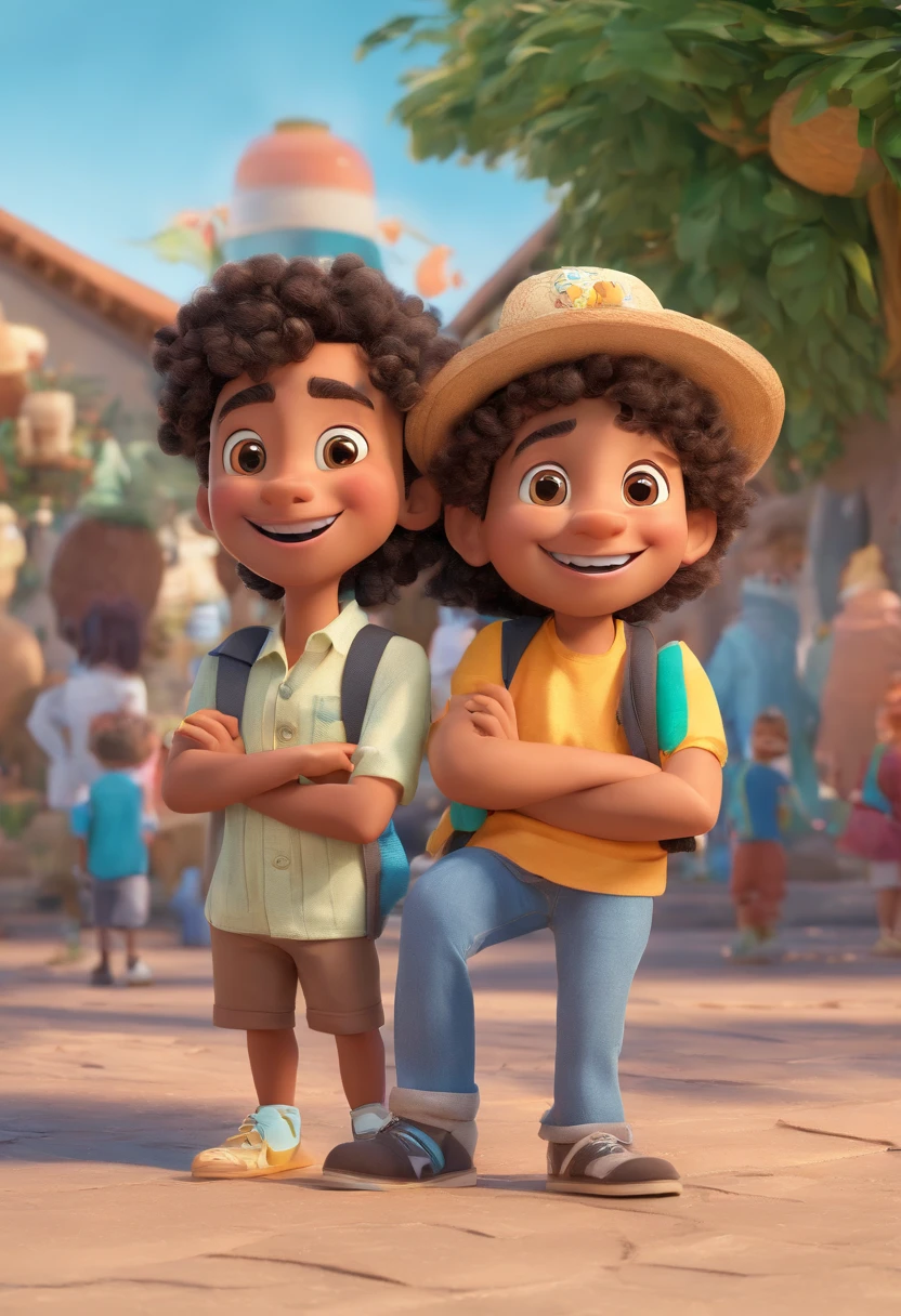 Cartoon of friends having fun on vacation together, 3D Animation Movie Poster, Poster de filme animado, pixar 3 d animation style, pixar renderman rendering, maia 8 mil, animated film, Disney Pixar Estilo 3D, amigos felizes saem juntos, all wearing light blue shirts and cream brown long pants, camisa azul clara, cream brown pants, ao ar livre, vacation, Disney Pixar Animation PosterMan in Black Jacket and Black Shirt Smiling, retrato promocional, standing with a black background, Mohamed Chahin, foto profissional bem iluminada, Retrato no meio da foto, foto de perfil profissional, mutahar rindo, Riyahd Cassiem, na frente de um fundo preto, Condutor de Ene, com um fundo preto, Amr Elshamy, Foto profissional detalhada