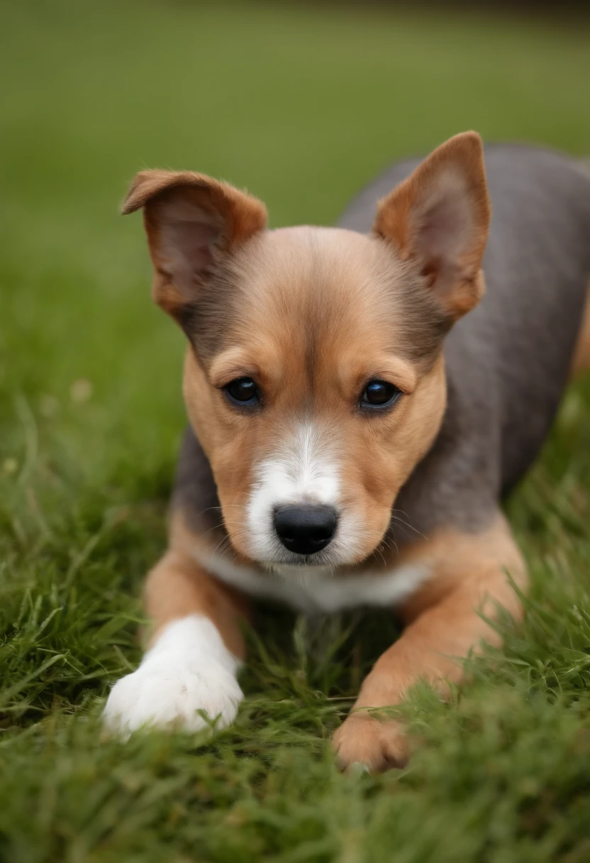 Image of a male American Starforshire Terrier dog for a story in a YouTube video in Pixar format, ele tem a cor cinza com uma fwixa branca no centro da face,ele tem os olhos azuis. He's outgoing, frisky. Ele tem o olhar meigo.