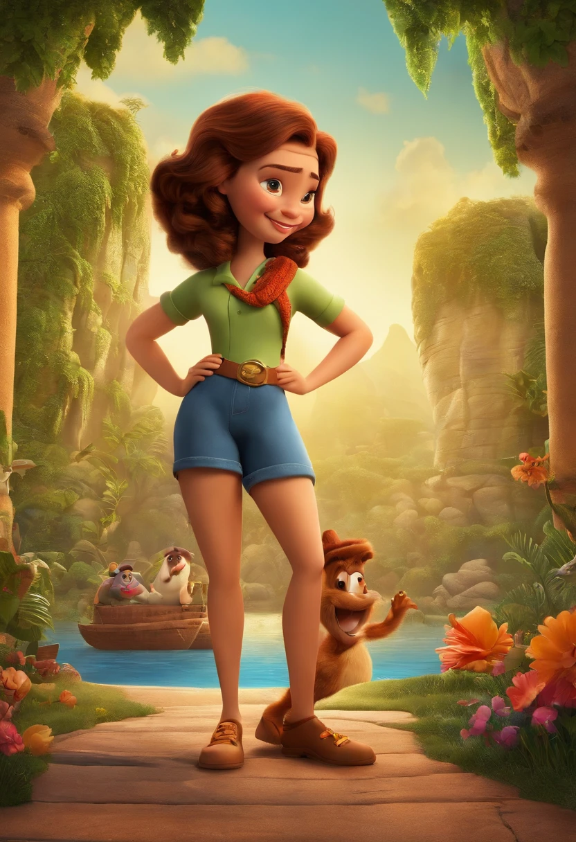 Create a Disney PIXAR-style 3D poster, uma mulher de 40 anos, gordinha, com o texto luciana