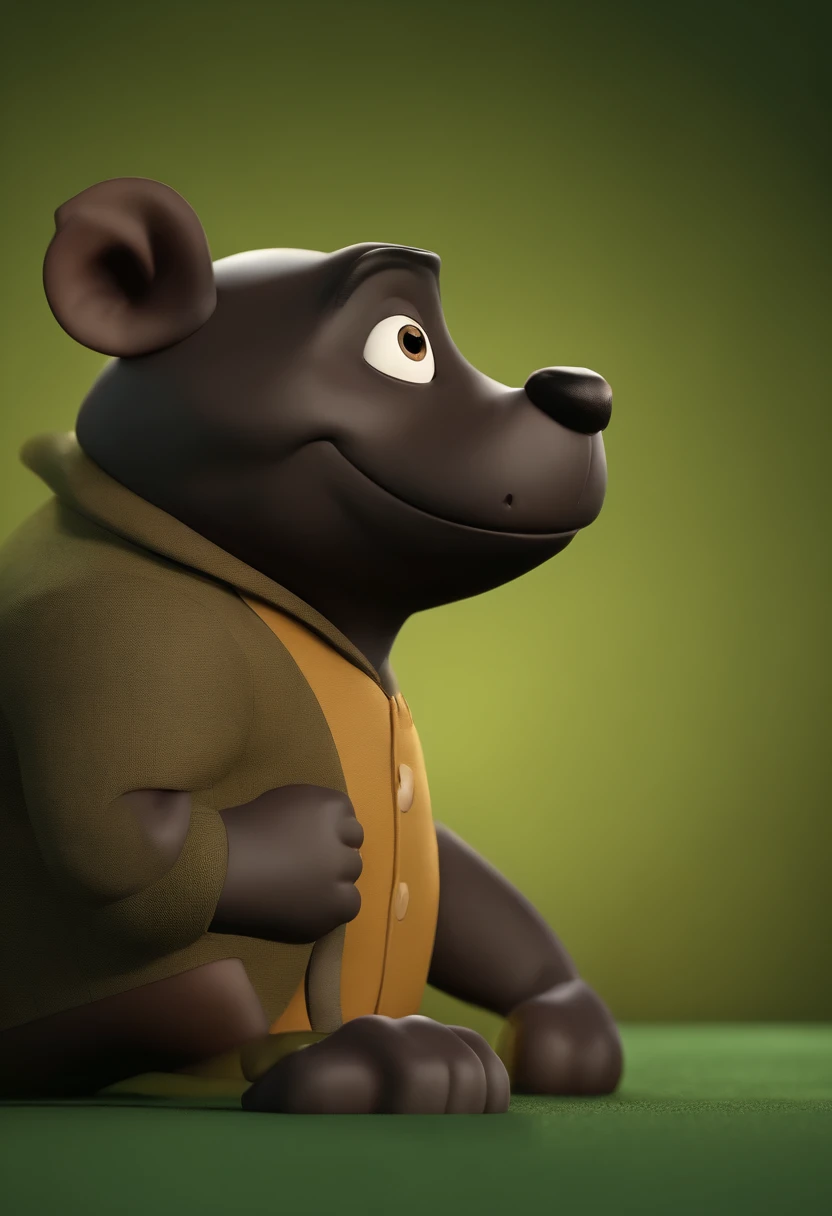 personagem dos desenhos animados de um homem negro com uma camisa verde estampando as letras "UJS", animation character, Caractere estilizado, animation style rendering, 3D estilizado, Arnold Maya render, 3 d render stylized, toon render keyshot, Personagem 3D, Personagem 3D, 3d rendering stylized, 3 d character render, personagem de desenho animado, Personagem de close up, Pose de personagem, (Estilo Pixar) (master part:1.2) (Bokeh) (best quality) (pele detalhada) (textura detalhada) (8k) (argila) (Cinematic lighting) (foco nítido