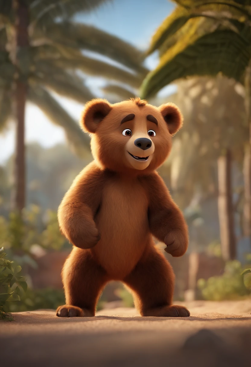Personagem dos desenhos animados de urso pardo, Being lifted by a crane on a sunny day in a zoo, Caractere estilizado, animation style rendering, 3D estilizado, Arnold Maya render, 3 d render stylized, toon render keyshot, Personagem 3D, Personagem 3D, 3d rendering stylized, 3 d character render, personagem de desenho animado, Personagem de close up, Pose de personagem, (Estilo Pixar) (master part:1.2) (Bokeh) (best quality) (pele detalhada) (textura detalhada) (8k) (argila) (Cinematic lighting) (foco nítido