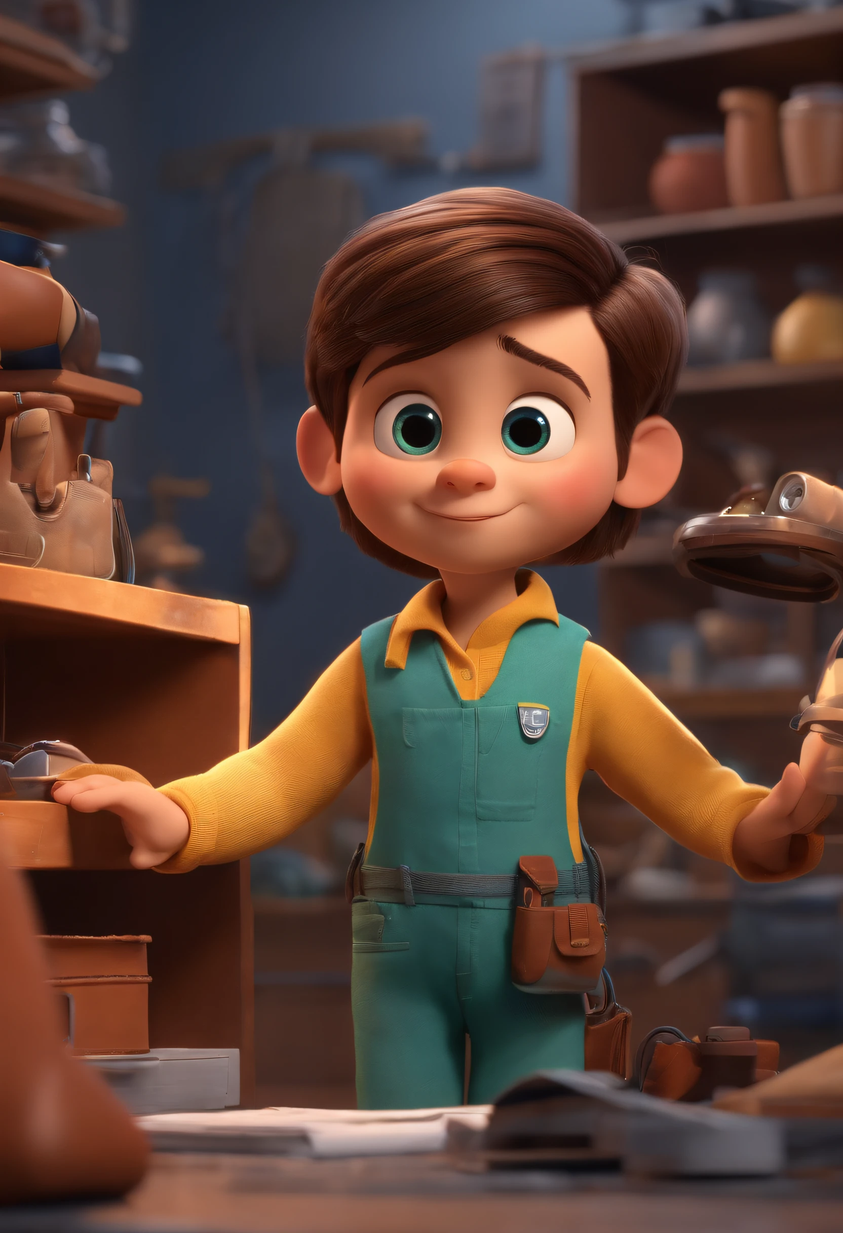 3D pixar about workplace safety, acidentes de trabalho, inclua o texto Dimension Engenharia