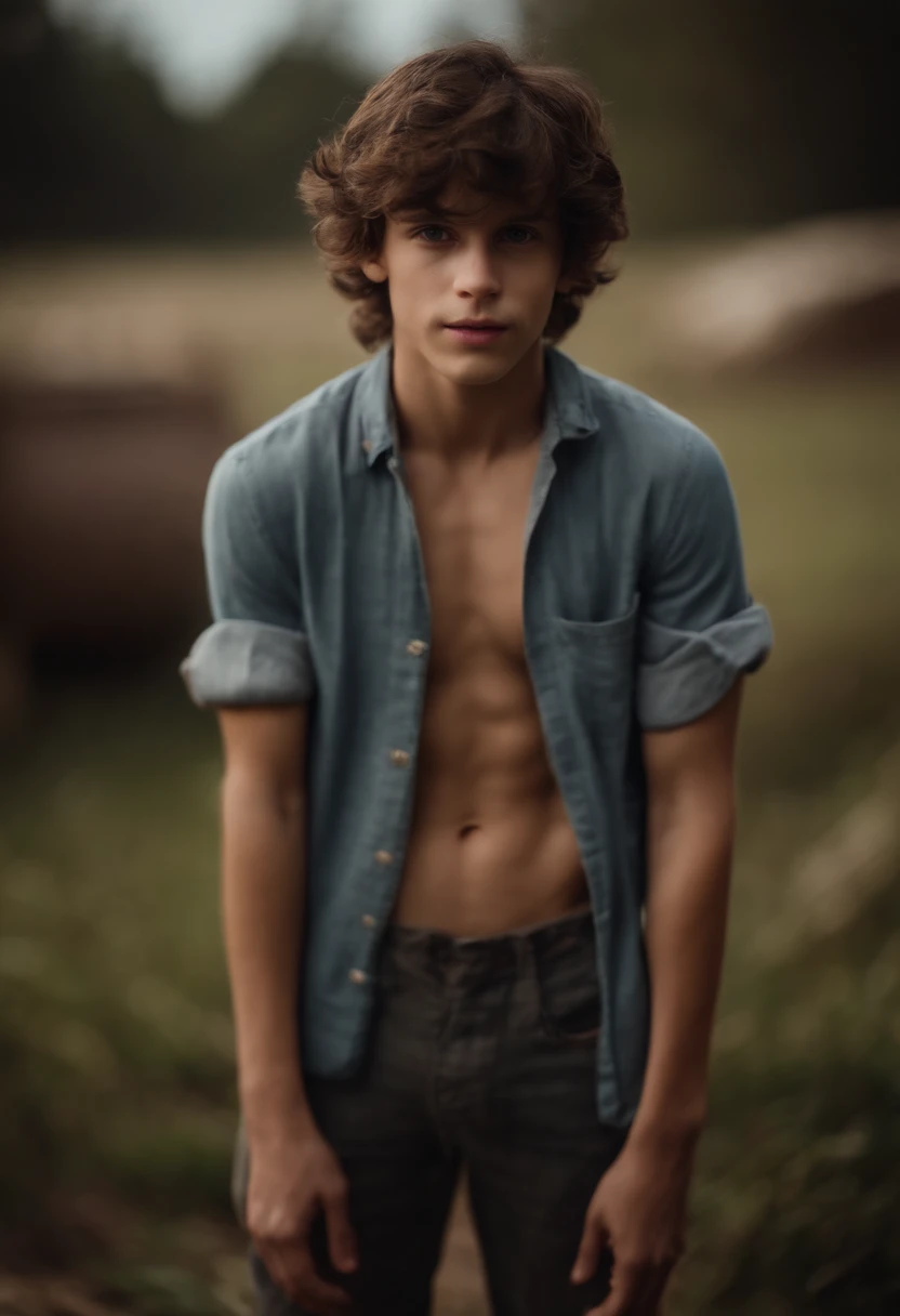 Skinny boy brown hair short brown eyes naked with erect penis 26cm