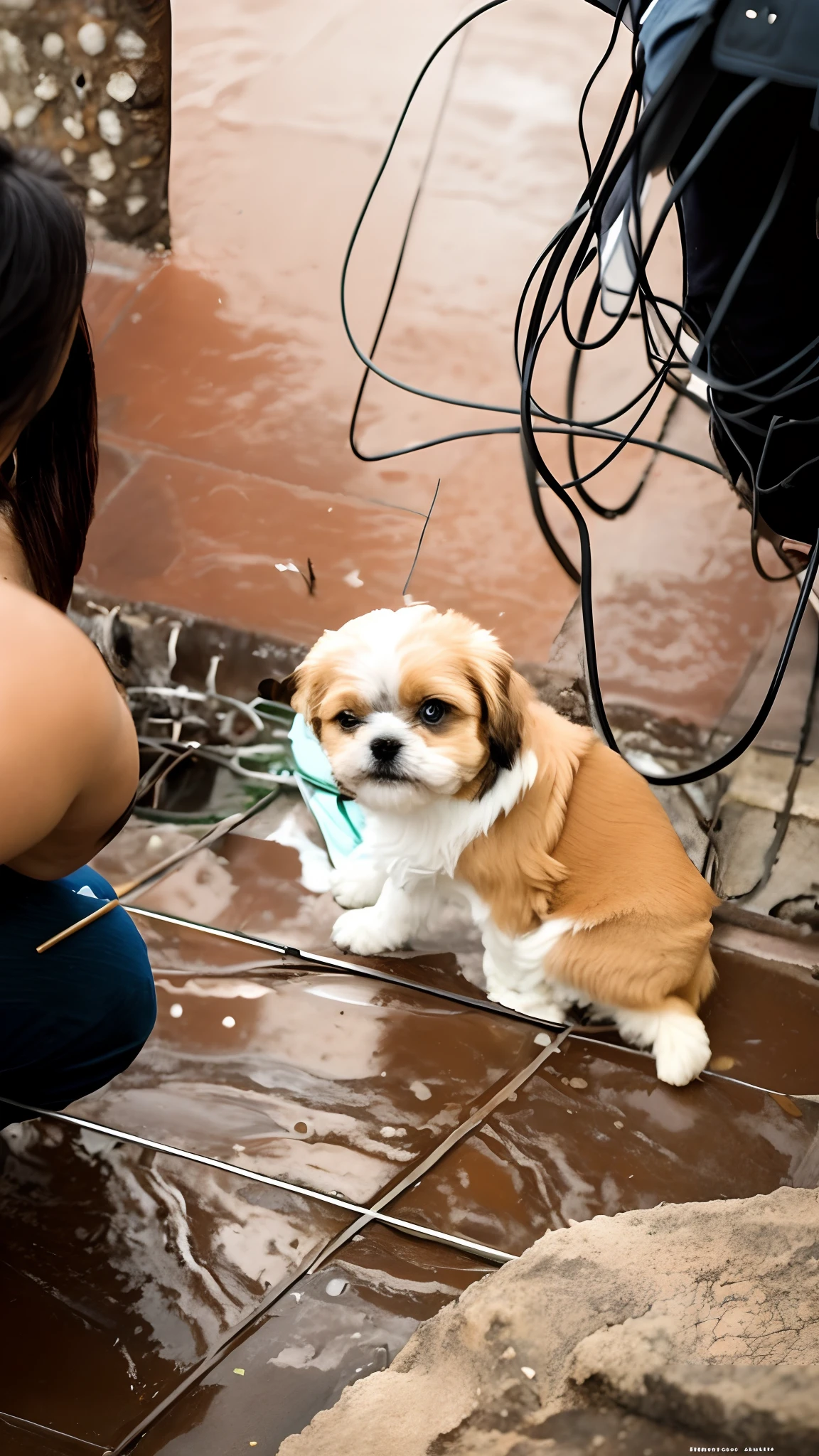there is a small dog that is sitting on the floor, Shih Tzu, very tiny, puppy, Directed by: Bernardino Mei, imagem de qualidade muito baixa, small dog, Directed by: Nandor Soldier, imagem de alta qualidade, Directed by: Luis Miranda, 1 masculino, cat dog teddy mix, completamente novo, Directed by: Alejandro Obregon, Tomado com Sony Alpha 9