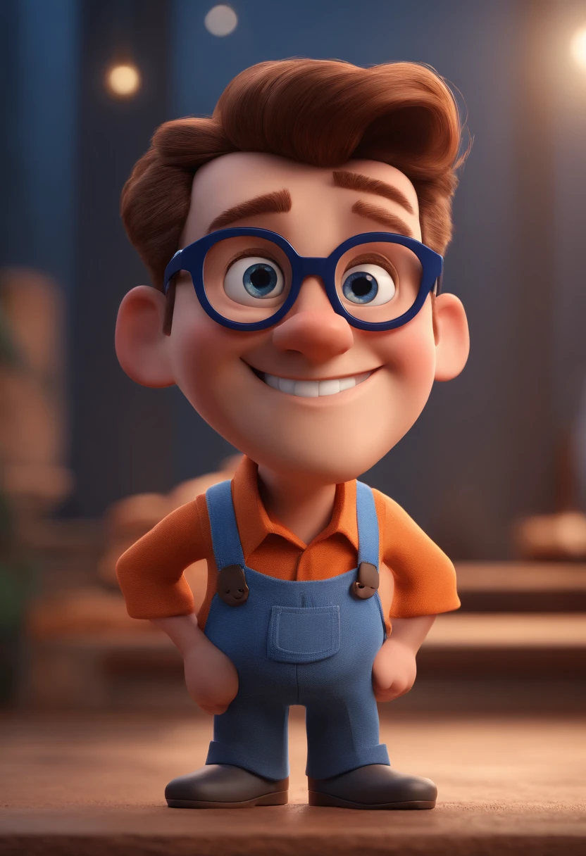 Cartoon character of a man with black glasses and a blue shirt, animation character, Caractere estilizado, animation style rendering, 3D estilizado, Arnold Maya render, 3 d render stylized, toon render keyshot, Personagem 3D, Personagem 3D, 3d rendering stylized, 3 d character render, personagem de desenho animado, Personagem de close up, Pose de personagem, (Estilo Pixar) (master part:1.2) (Bokeh) (best quality) (pele detalhada) (textura detalhada) (8k) (argila) (Cinematic lighting) (foco nítido