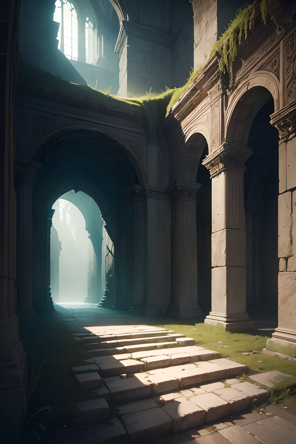 (best quality,ultra-detailed,realistic:1.37),HDR,professional,spooky atmosphere,subterranean landscape,ancient architecture,eerie darkness,stone textures,dramatic lighting,immersive perspective,enchanted underground world,majestic ruins,quiet footsteps,"sense of mystery",impressive scale,faint echoes,engaging storytelling,deep shadows,historical significance,mystical aura,mysterious ambiance,subdued colors,masterpiece:1.2,whispering whispers,hall of secrets,lost in time,ancient myths and legends,wide-angle view,silent exploration,timeless beauty,solemn atmosphere,sublime composition,captivating adventure,sense of wonder,hidden treasures,hidden passageways