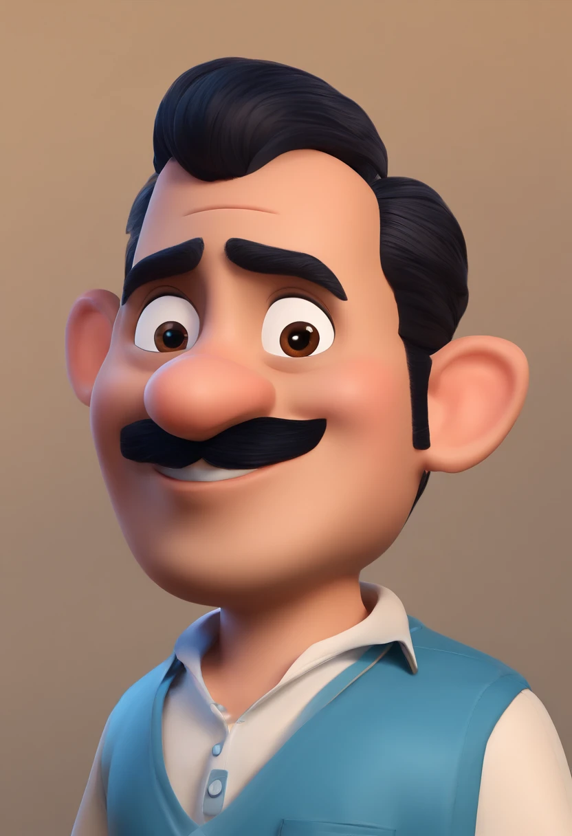 o 3D da Pixar, pixar renderman rendering, maia 8 mil, animated film, Disney Pixar Estilo 3D, wearing light blue shirts and cream brown long pants, camisa azul clara, cream brown pants, ao ar livre, vacation, Disney Pixar Animated Poster Man Smiling, com barba, retrato promocional, , Mohamed Chahin, foto profissional bem iluminada, Retrato no meio da foto, foto de perfil profissional, mutahar rindo, Riyahd Cassiem,  Condutor de Ene, Amr Elshamy, Foto profissional detalhada
