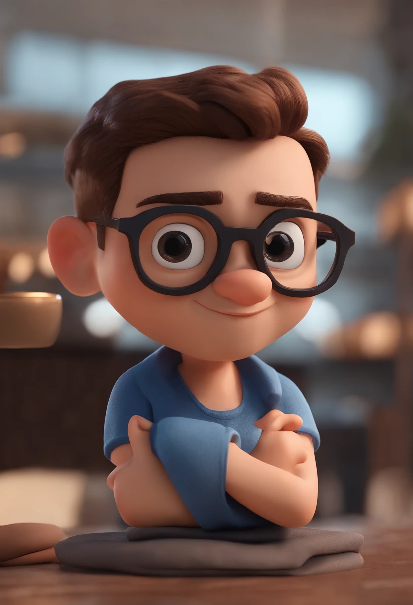 Cartoon character of a man with black glasses and a blue shirt, animation character, Caractere estilizado, animation style rendering, 3D estilizado, Arnold Maya render, 3 d render stylized, toon render keyshot, Personagem 3D, Personagem 3D, 3d rendering stylized, 3 d character render, personagem de desenho animado, Personagem de close up, Pose de personagem, (Estilo Pixar) (master part:1.2) (Bokeh) (best quality) (pele detalhada) (textura detalhada) (8k) (argila) (Cinematic lighting) (foco nítido