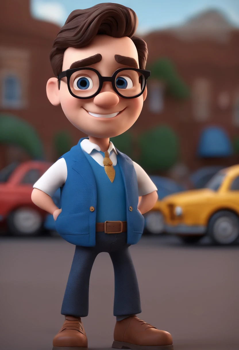 Cartoon character of a man with black glasses and a blue shirt, animation character, Caractere estilizado, animation style rendering, 3D estilizado, Arnold Maya render, 3 d render stylized, toon render keyshot, Personagem 3D, Personagem 3D, 3d rendering stylized, 3 d character render, personagem de desenho animado, Personagem de close up, Pose de personagem,  (Estilo Pixar) (master part:1.2) (Bokeh) (best quality) (pele detalhada) (textura detalhada) (8k) (argila) (Cinematic lighting) (foco nítido