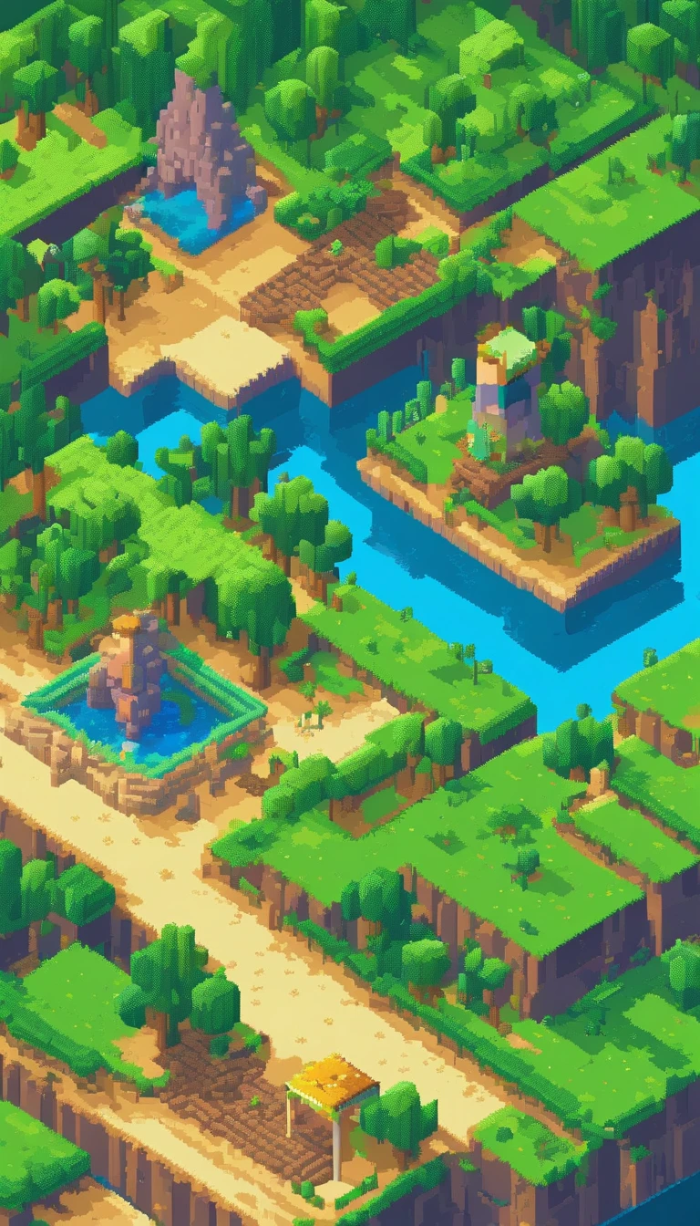 Paisagem de turismo de pixel art. Noite. Pixel Art 3D Papel de parede 4K. Amazing pixel art detail. Pixel Art. Ondas de vapor. Pixel Art detalhado do mecanismo irreal