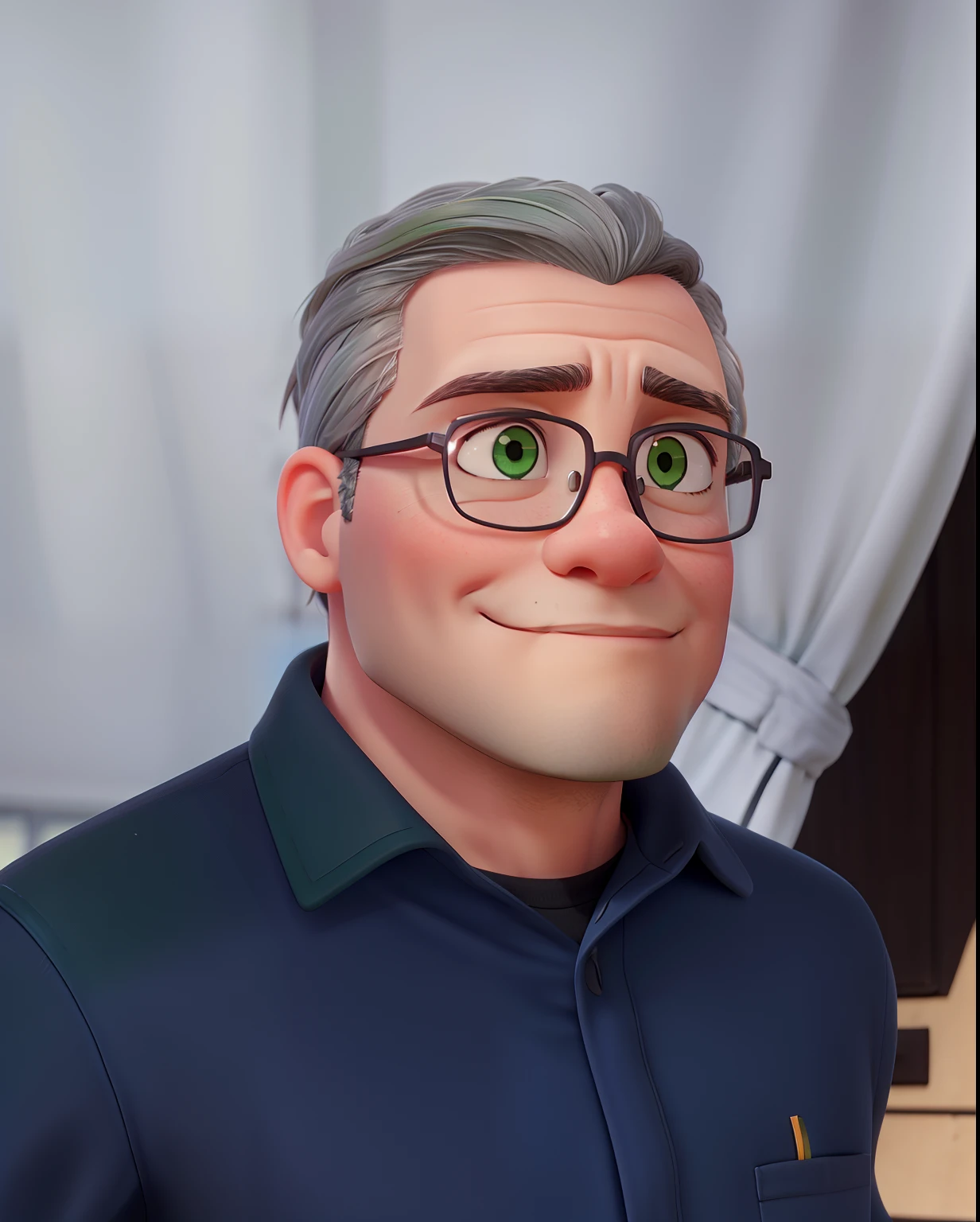 Young strong gray hair with green eyes and glasses