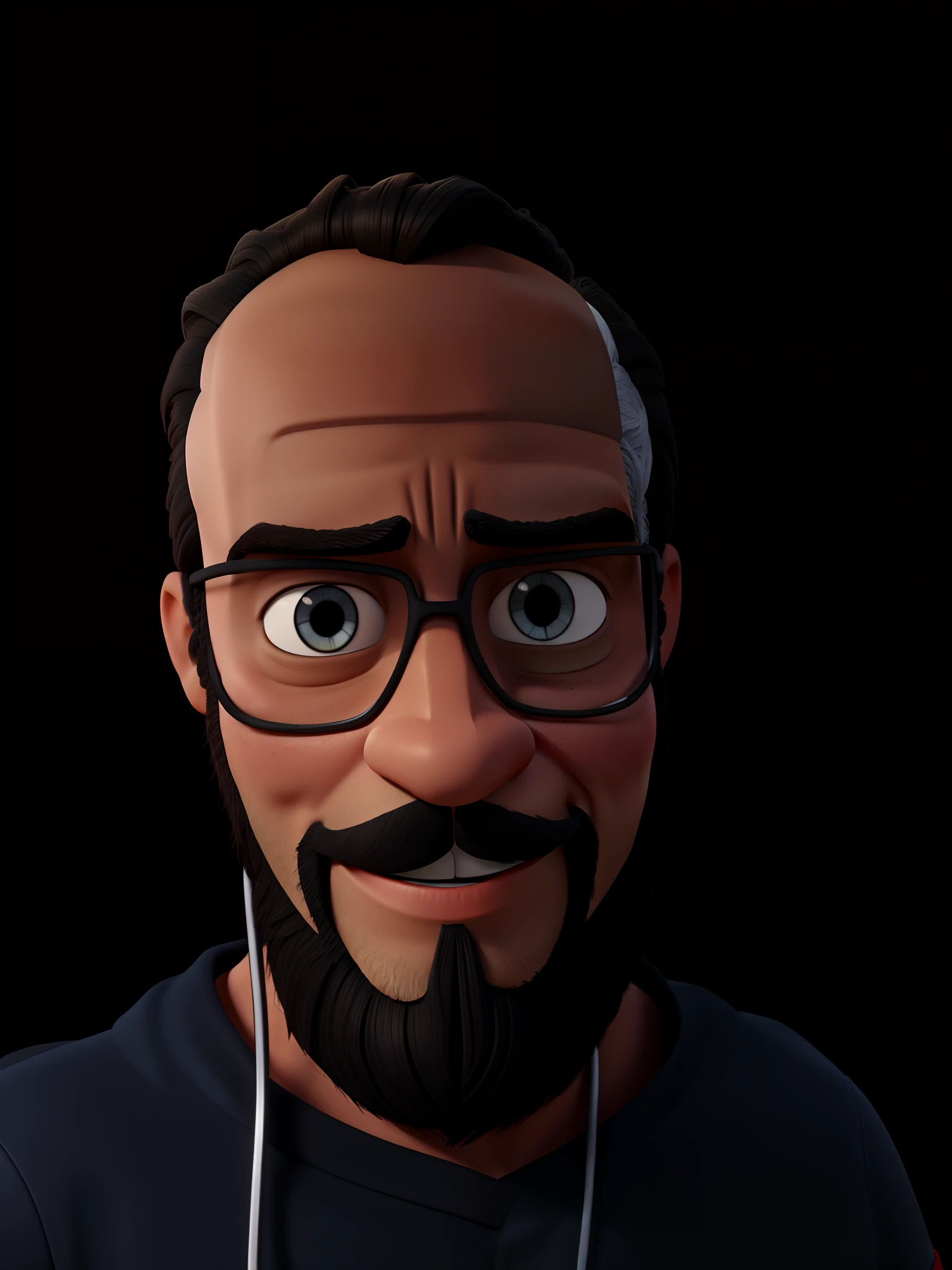 Homem jovem, negro, de olhos castanhos escuros, barba cheia, estilo disney pixar, alta qualidade, melhor qualidade.