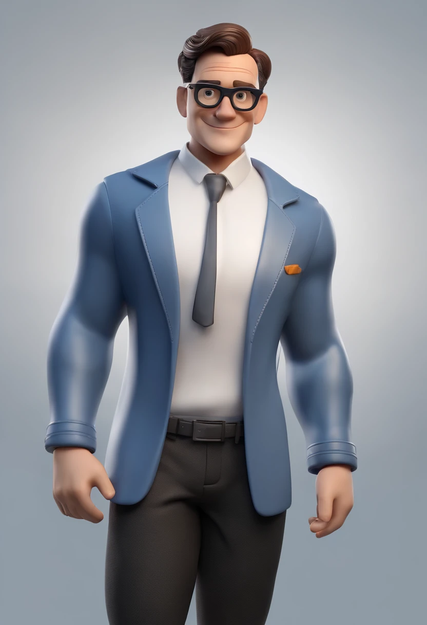 Cartoon character of a man wearing black glasses and a blue shirt, um personagem animado, Caractere estilizado, animation style rendering, 3D estilizado, Arnold Maya render, 3 d render stylized, toon render keyshot, Personagem 3D, Personagem 3D, 3d rendering stylized, 3 d character render, personagem de desenho animado, Personagem de close up, Pose de personagem, (Estilo Pixar) (master part:1.2) (Bokeh) (best quality) (pele detalhada) (textura detalhada) (8k) (argila) (Cinematic lighting) (foco nítido,Senta e vaza a parte superior do corpo