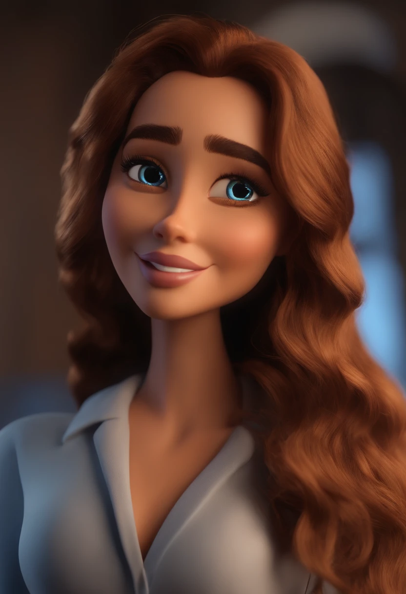 Garoto, estilo disney, tom de pele: claro:  Cabelo: marrom escuro, liso, curto, penteado para o lado direito. camisa: social, Cor azul. Fundo: Gray and white gradient,Comemorando, Hands raised, sorrindo, feliz, (estilo pixar) (obra-prima:1.2) (bokeh) (melhor qualidade) (pele detalhada) (textura detalhada) (8k) (claymation) (cinematic lighthing) (foco nítido