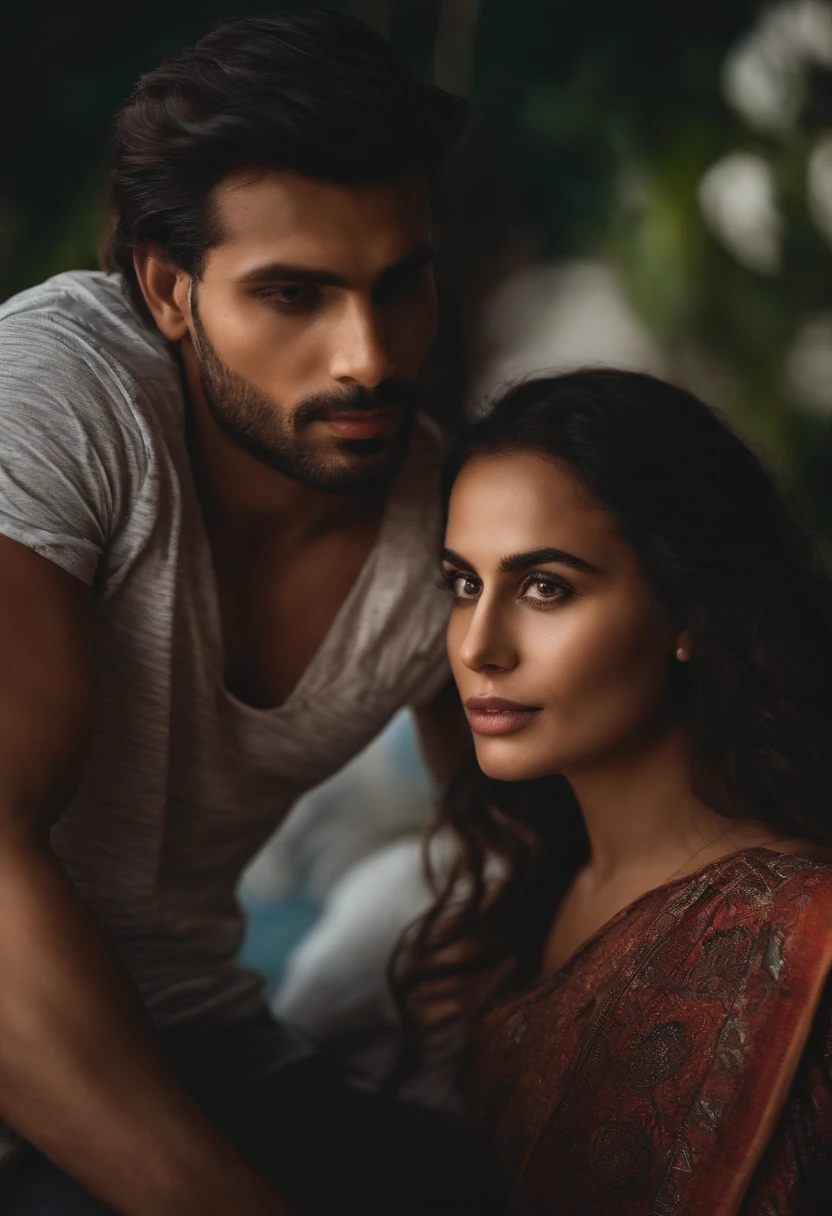 Hyper realistic, intricately detailed photograph of a two young adults in love. They are both wearing delicate boho clothing made of natural fibers. They are standing in a lush natural forest. They are both Latina and have long black hair, smooth light brown skin, soft brown eyes, full dark lips, and a gentle smile. The image is vibrant, Ultra High Definition, and Stunningly Photorealistic