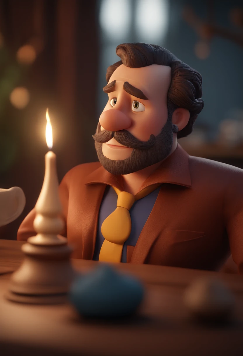Padre, barba baixa e calvo, animation character, Caractere estilizado, animation style rendering, 3D estilizado, Arnold Maya render, 3 d render stylized, toon render keyshot, Personagem 3D, Personagem 3D, 3d rendering stylized, 3 d character render, personagem de desenho animado, Personagem de close up, Pose de personagem, (Estilo Pixar) (master part:1.2) (Bokeh) (melhor qualidade) (pele detalhada) (textura detalhada) (8k) (argila) (Cinematic lighting) (foco nítido)