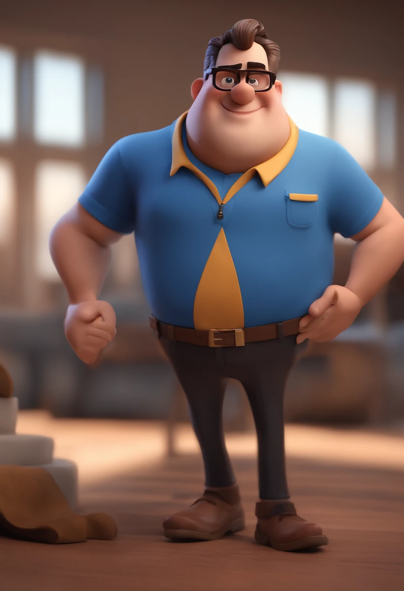 Cartoon character of a man with black glasses and a blue shirt, animation character, Caractere estilizado, animation style rendering, 3D estilizado, Arnold Maya render, 3 d render stylized, toon render keyshot, Personagem 3D, Personagem 3D, 3d rendering stylized, 3 d character render, personagem de desenho animado, Personagem de close up, Pose de personagem, (Estilo Pixar) (master part:1.2) (Bokeh) (best quality) (pele detalhada) (textura detalhada) (8k) (argila) (Cinematic lighting) (foco nítido