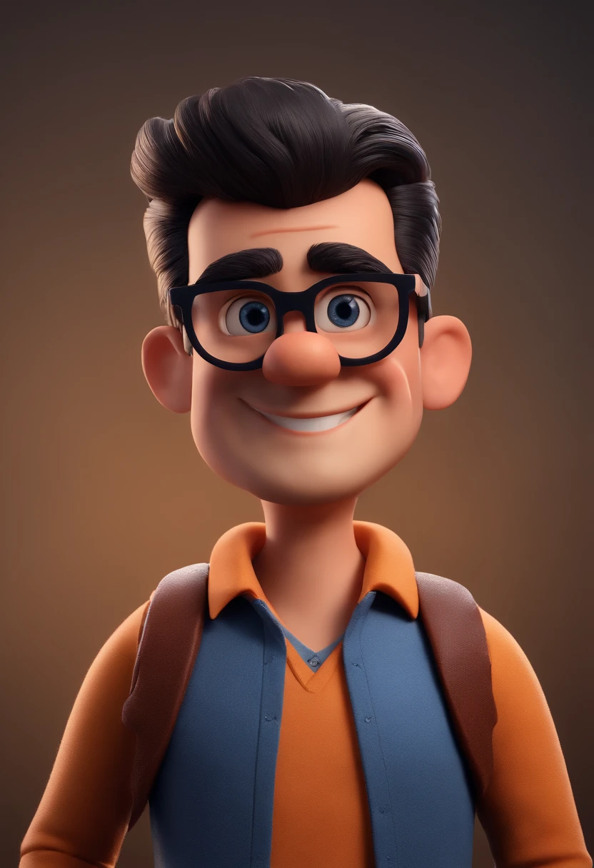 Cartoon character of a man with black glasses and a blue shirt, animation character, Caractere estilizado, animation style rendering, 3D estilizado, Arnold Maya render, 3 d render stylized, toon render keyshot, Personagem 3D, Personagem 3D, 3d rendering stylized, 3 d character render, personagem de desenho animado, Personagem de close up, Pose de personagem, (Estilo Pixar) (master part:1.2) (Bokeh) (best quality) (pele detalhada) (textura detalhada) (8k) (argila) (Cinematic lighting) (foco nítido