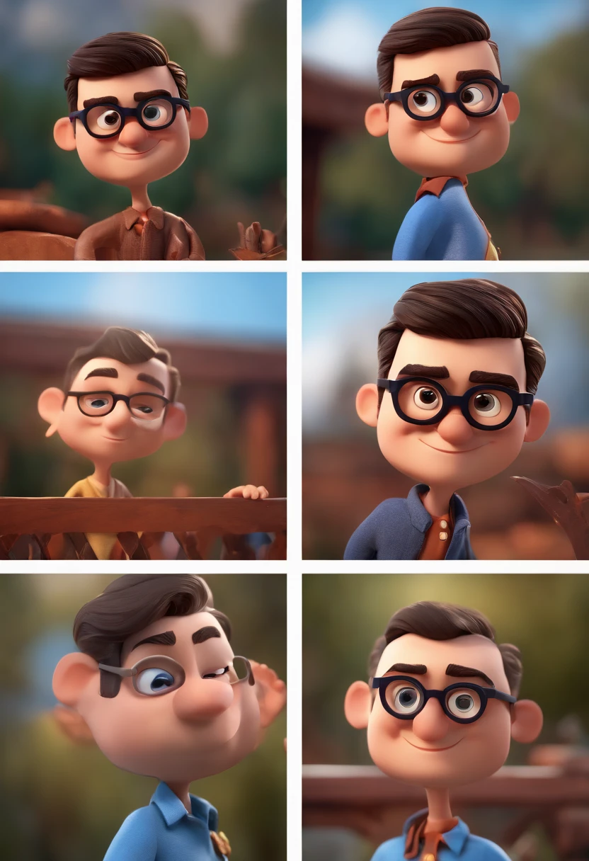 Cartoon character of a man with black glasses and a blue shirt, animation character, Caractere estilizado, animation style rendering, 3D estilizado, Arnold Maya render, 3 d render stylized, toon render keyshot, Personagem 3D, Personagem 3D, 3d rendering stylized, 3 d character render, personagem de desenho animado, Personagem de close up, Pose de personagem,  (Estilo Pixar) (master part:1.2) (Bokeh) (best quality) (pele detalhada) (textura detalhada) (8k) (argila) (Cinematic lighting) (foco nítido