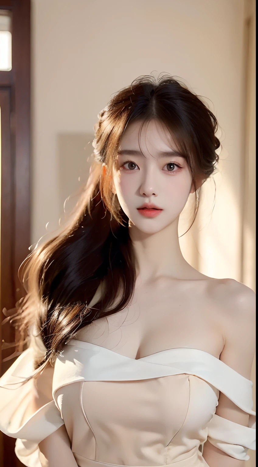 ((Best Quality, 8K, Masterpiece: 1.3)), 1girl, Slim Abs Beauty: 1.3, (Hairstyle Casual, Big Breasts: 1.2), Dress: 1.1, Super Fine Face, Delicate Eyes, Double Eyelids, Home
