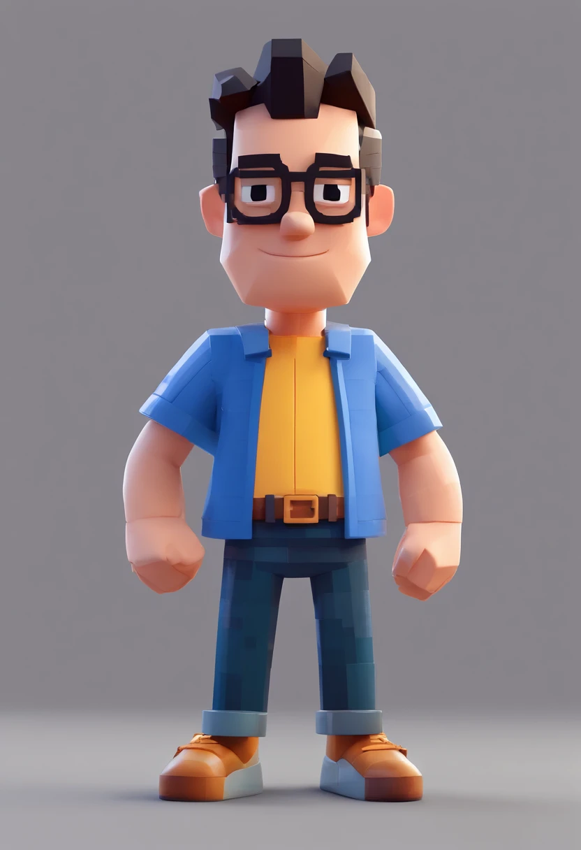 Cartoon character of a man with black glasses and a blue shirt, animation character, Caractere estilizado, animation style rendering, 3D estilizado, Arnold Maya render, 3 d render stylized, toon render keyshot, Personagem 3D, Personagem 3D, 3d rendering stylized, 3 d character render, personagem de desenho animado, Personagem de close up, Pose de personagem, (Estilo Pixar) (master part:1.2) (Bokeh) (best quality) (pele detalhada) (textura detalhada) (8k) (argila) (Cinematic lighting) (foco nítido