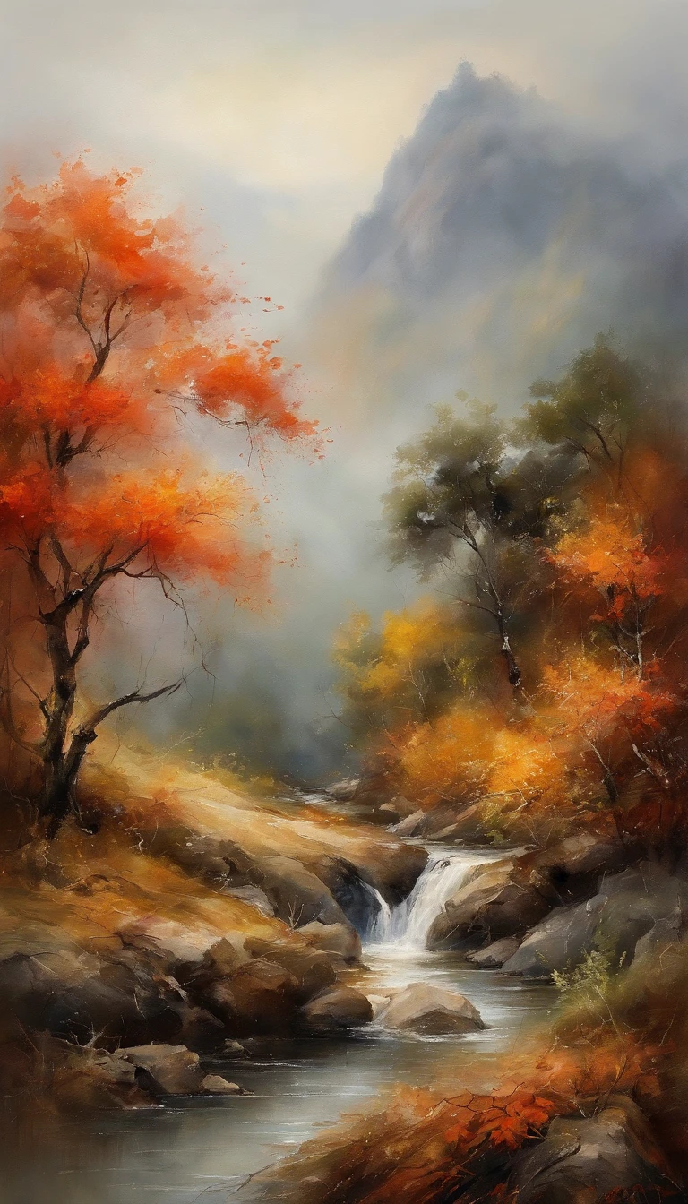 China-style,Ultra-wide viewing angle,Bela vista do outono,Nascente da Montanha,cachoeira,Neblina de nuvens,folhagem de outono,Fallen leaves all over the ground,A heart with a cross in the center, oc renderizado,alta qulidade,8k,super-fino,hyper-realistic,Ultra foto realsisim,35mm camera lens,Ultra - Detalhado