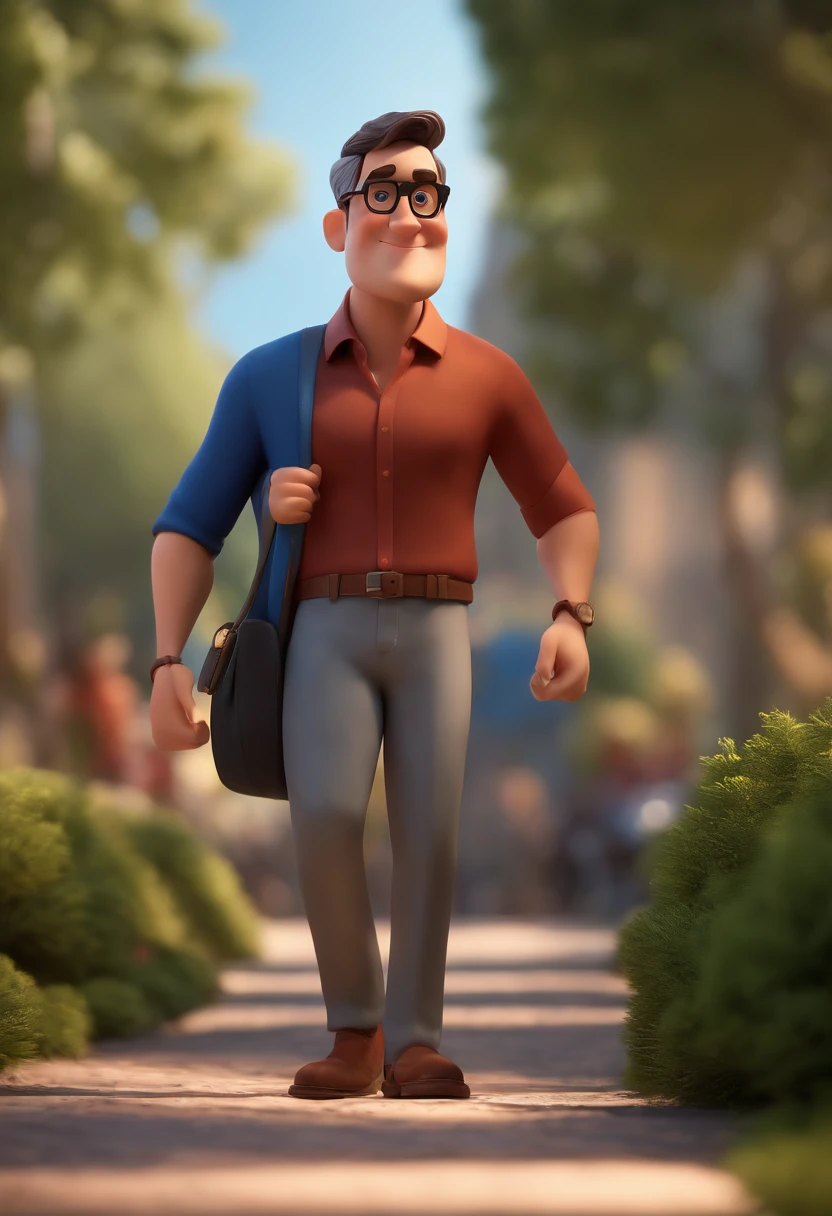 Cartoon character of a man with black glasses and a blue shirt, animation character, Caractere estilizado, animation style rendering, 3D estilizado, Arnold Maya render, 3 d render stylized, toon render keyshot, Personagem 3D, Personagem 3D, 3d rendering stylized, 3 d character render, personagem de desenho animado, Personagem de close up, Pose de personagem, (Estilo Pixar) (master part:1.2) (Bokeh) (best quality) (pele detalhada) (textura detalhada) (8k) (argila) (Cinematic lighting) (foco nítido
