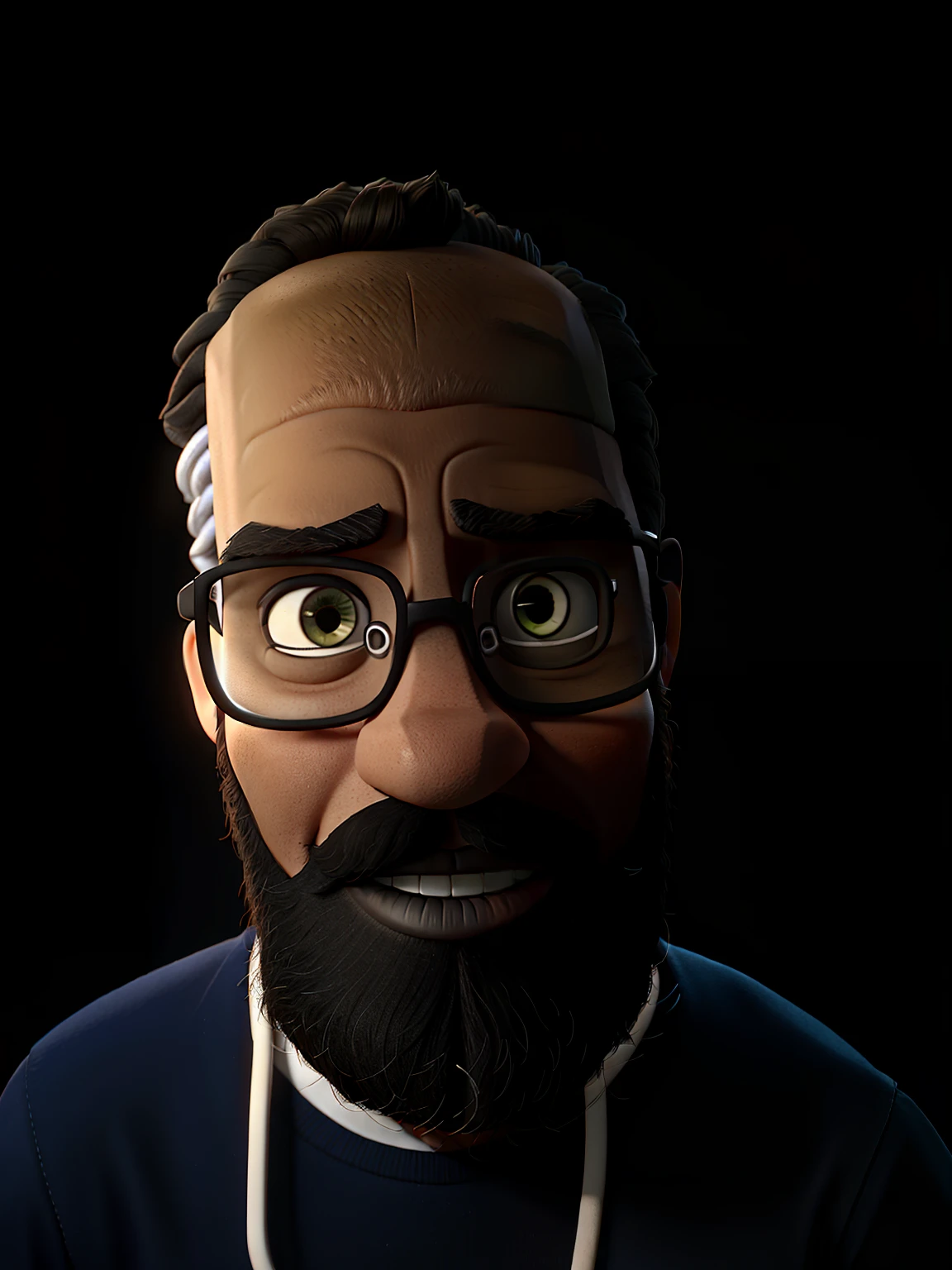 Um homem ????? de 39 anos, With eye Glasses, bigode e barba no queixo, parado na frente, illuminated by the light of a lamp, contra o pano de fundo de uma igreja