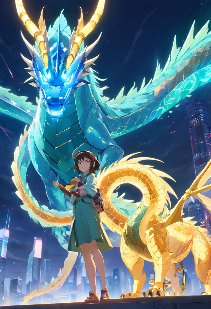 chinesedragon, (Blind box toy style:1.2), (Full body shot) , 1 Transparent girl,Behind him is a transparent Chinese dragon, Transparent mech, Exquisite helmet:1.2, Luminous goggles:1.2, Cyberpunk, dreamy glow, luminous neon lights, Clean, White background, ( Global illumination, Ray traching, hdr, unreal render,reasonable design, high detal, Masterpiece, Best quality, hyper HD, Cinematic lighting)