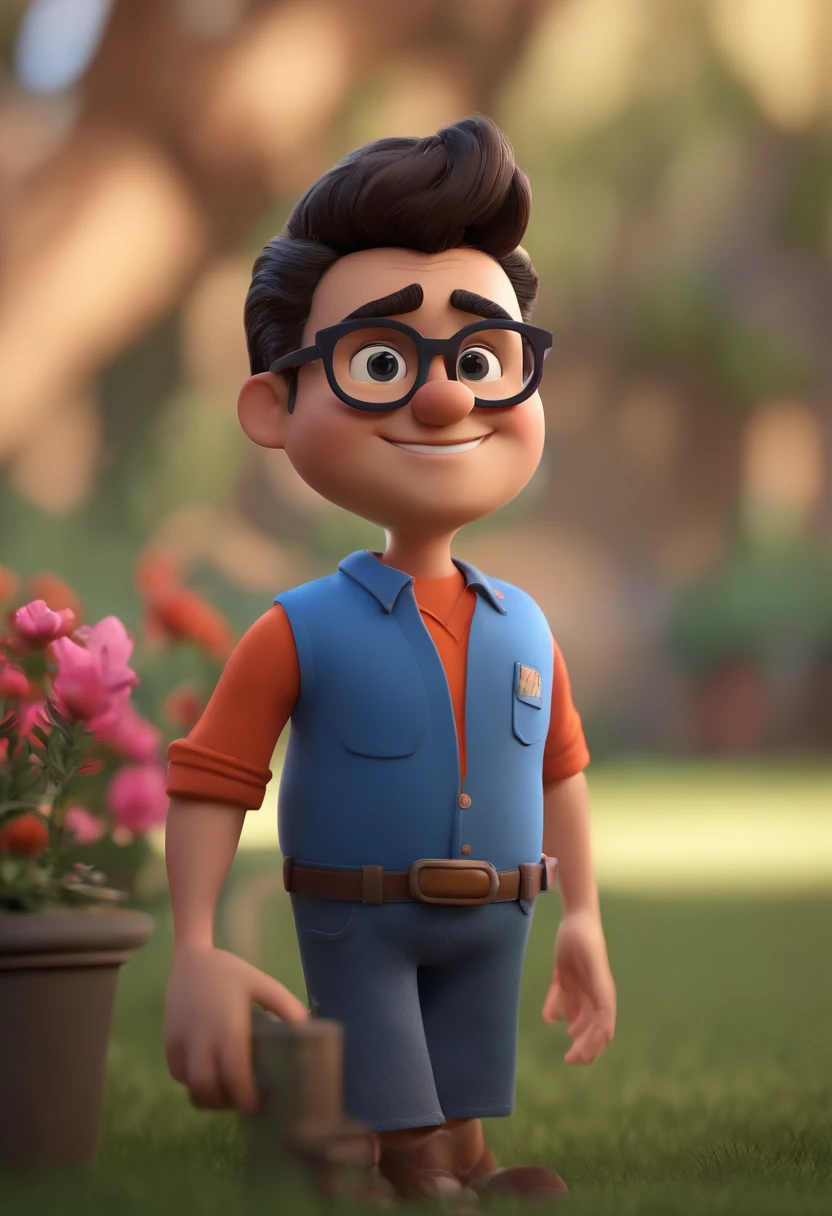 Cartoon character of a man wearing black glasses and a blue shirt, um personagem animado, Caractere estilizado, animation style rendering, 3D estilizado, Arnold Maya render, 3 d render stylized, toon render keyshot, Personagem 3D, Personagem 3D, 3d rendering stylized, 3 d character render, personagem de desenho animado, Personagem de close up, Pose de personagem, (Estilo Pixar) (master part:1.2) (Bokeh) (best quality) (pele detalhada) (textura detalhada) (8k) (argila) (Cinematic lighting) (foco nítido，Senta e vaza a parte superior do corpo