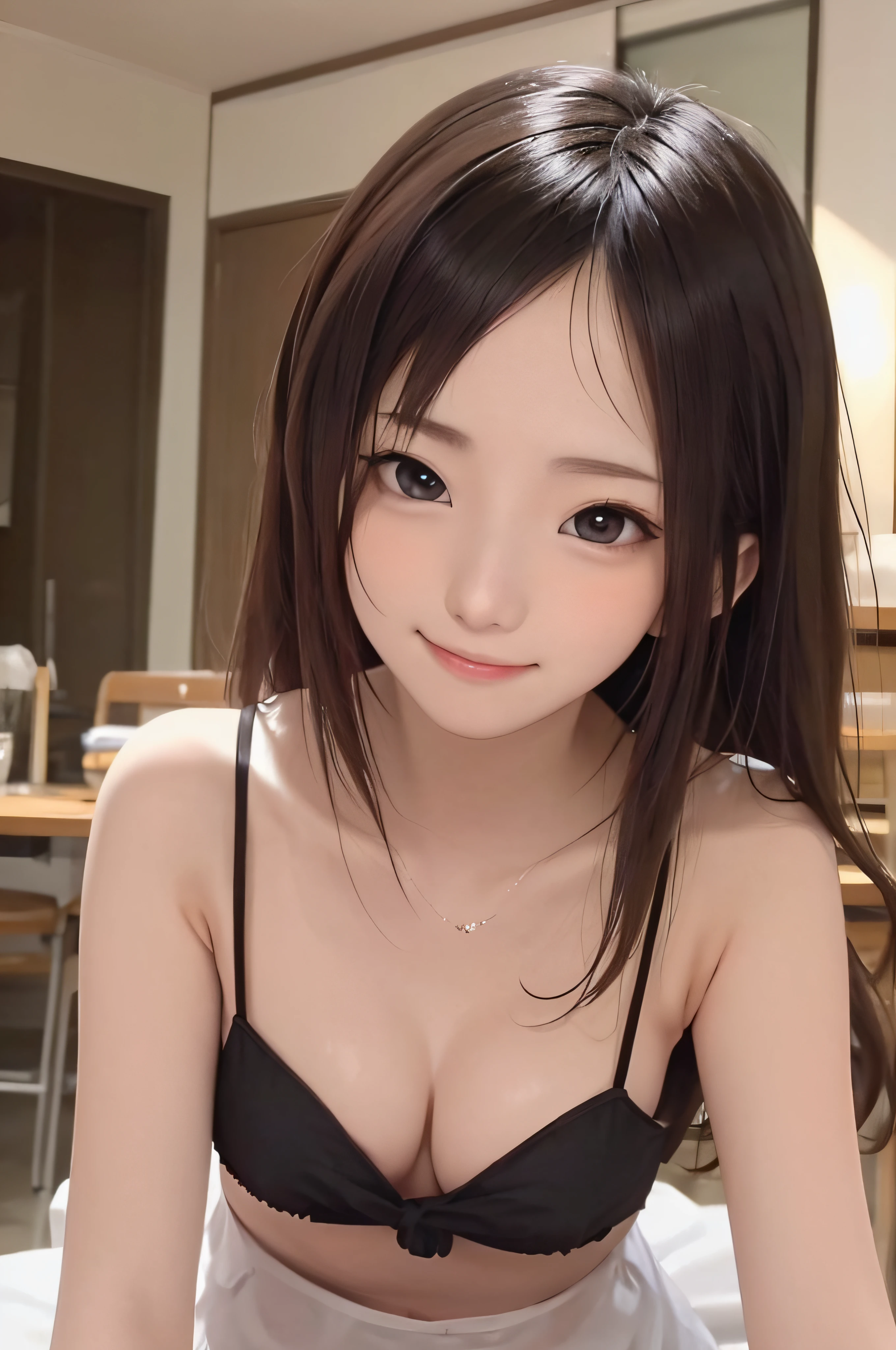 18year old、a smile、brown haired、beautidful eyes、real looking skin、hi-school girl、Bright illustration、small tits、(8K、masterpiece)、(reallistic、Photorealsitic)、top-quality、ighly detailed、The ultra-detailliert、Beautie、cute little、japanes、Idol