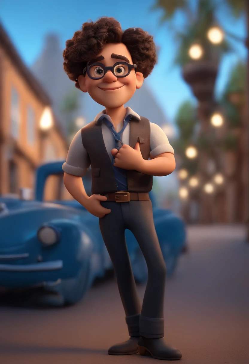 Cartoon character of a man wearing black glasses and a blue shirt, um personagem animado, Caractere estilizado, animation style rendering, 3D estilizado, Arnold Maya render, 3 d render stylized, toon render keyshot, Personagem 3D, Personagem 3D, 3d rendering stylized, 3 d character render, personagem de desenho animado, Personagem de close up, Pose de personagem, (Estilo Pixar) (master part:1.2) (Bokeh) (best quality) (pele detalhada) (textura detalhada) (8k) (argila) (Cinematic lighting) (foco nítido,Senta e vaza a parte superior do corpo